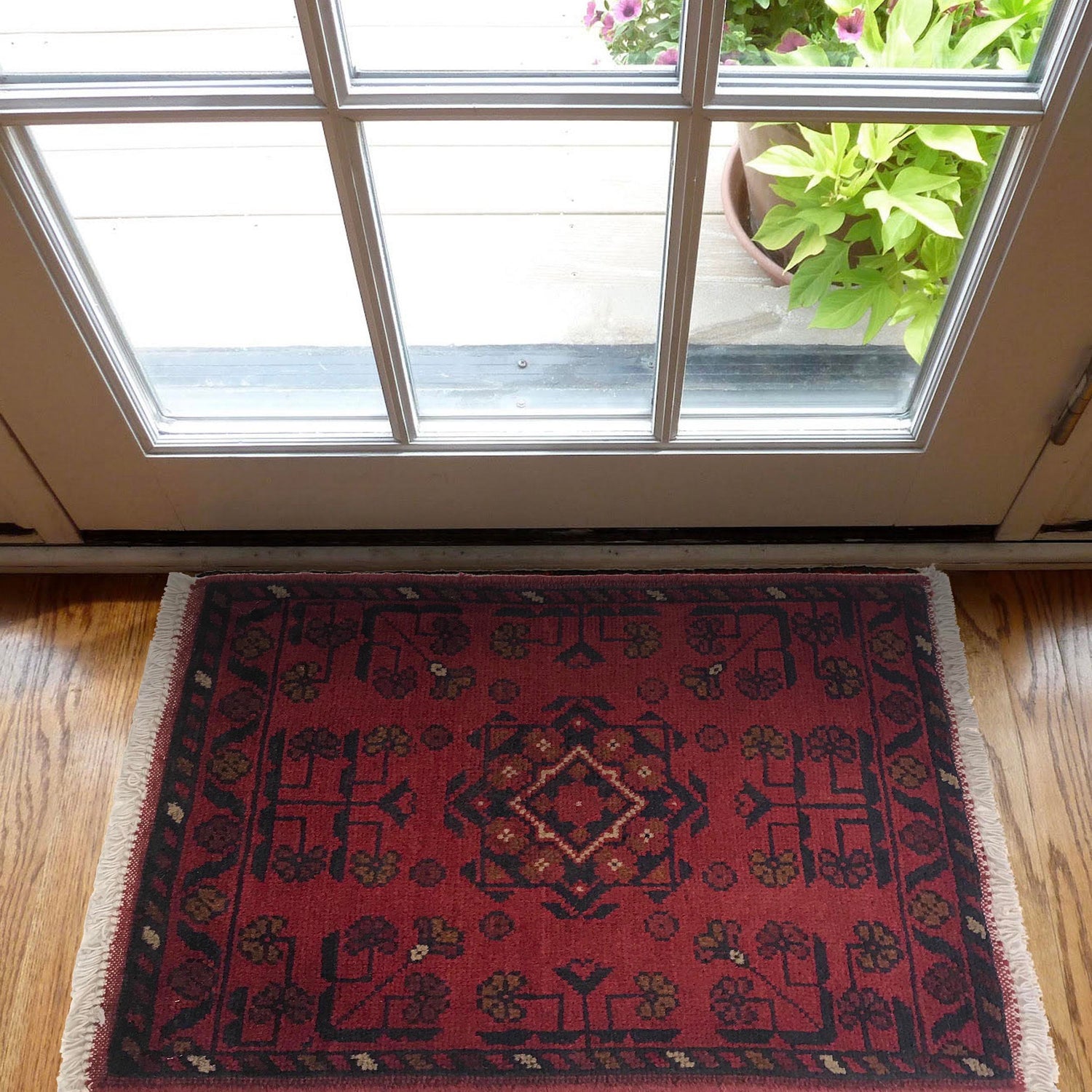 Handmade Wool Doormat Red Floral