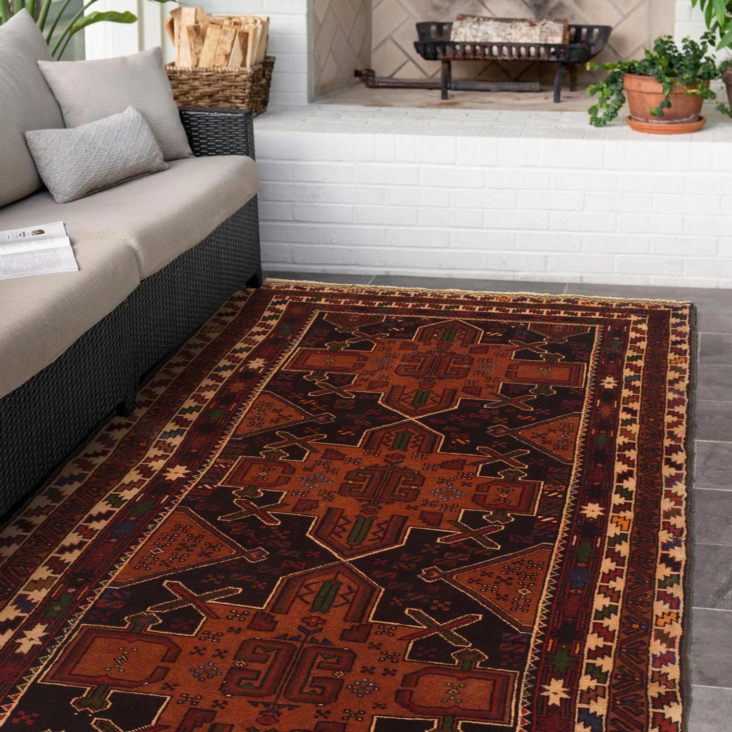 Baluchi Rug Handmade Multi Geometric 4x6 ft