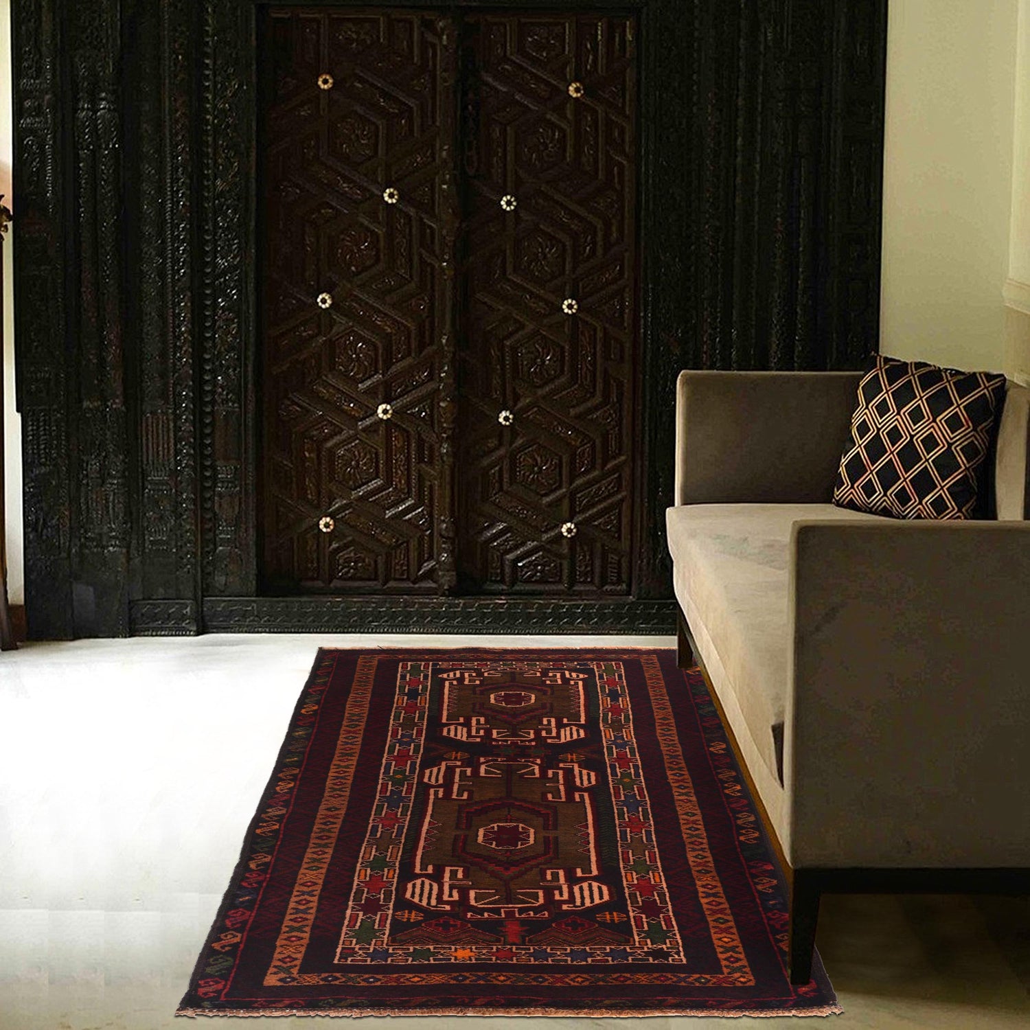 Baluchi Rug Handmade Multi Geometric 3x5 ft