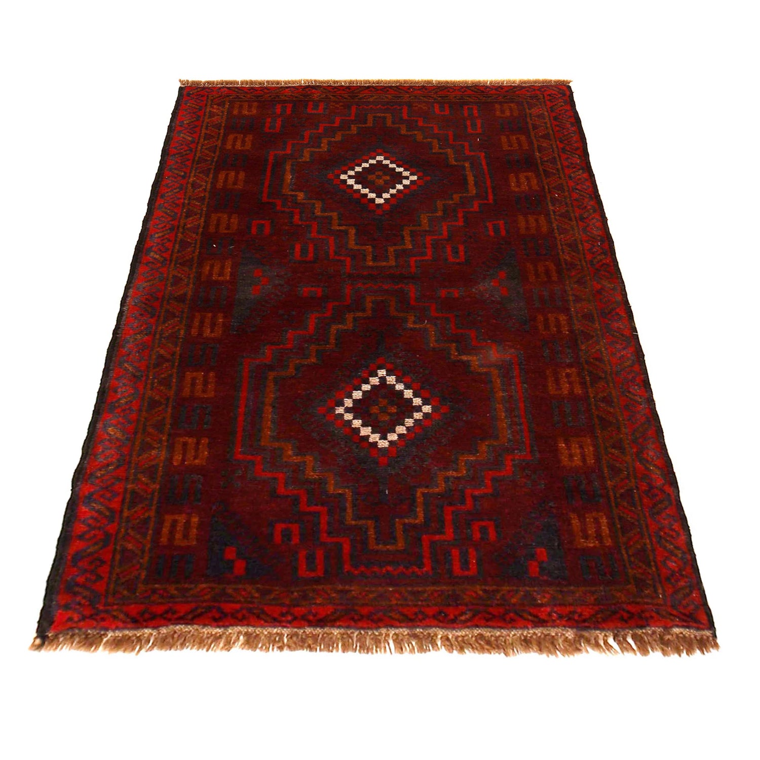 Baluchi Rug Handmade Red Geometric 3x5 ft