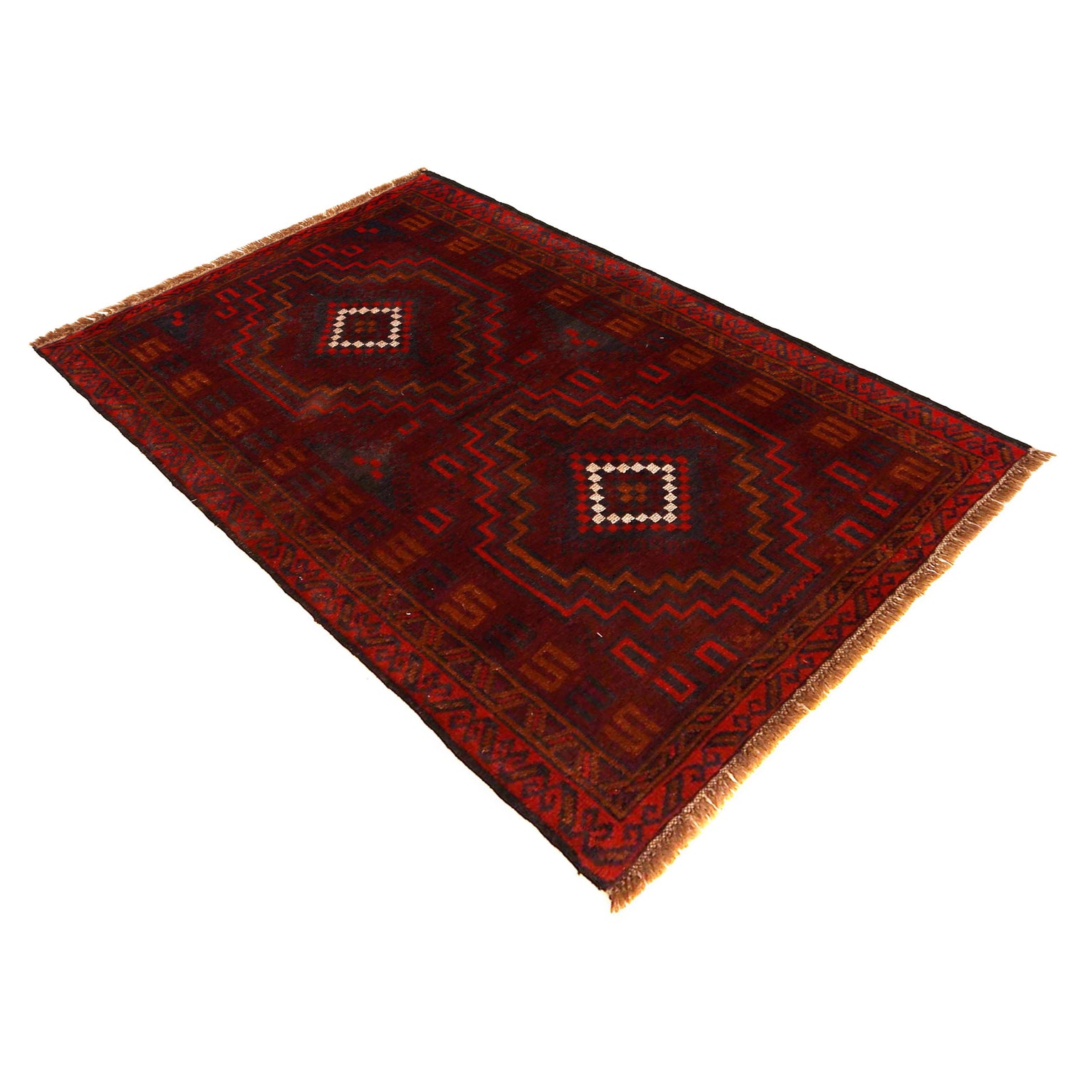 Baluchi Rug Handmade Red Geometric 3x5 ft