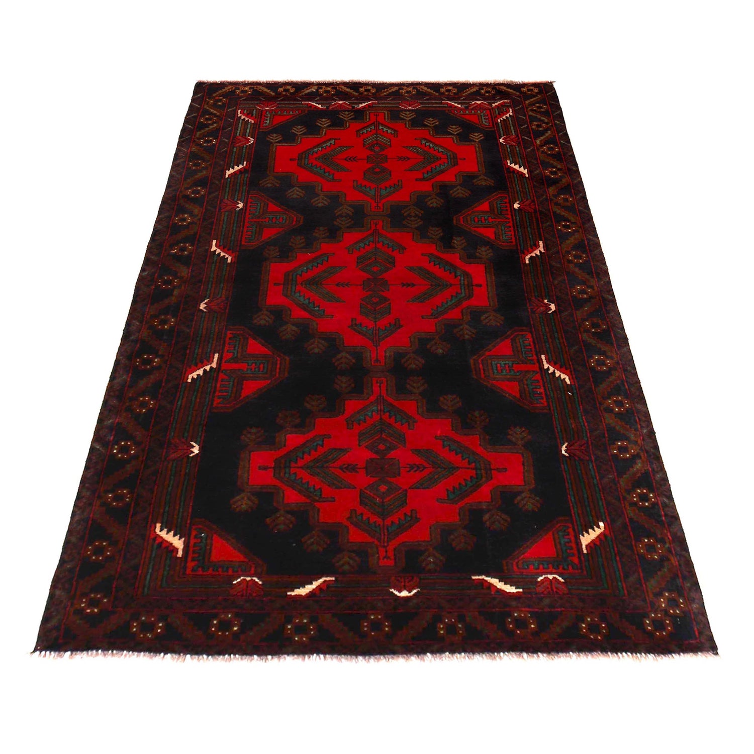 Baluchi Rug Handmade Red Geometric 4x6 ft