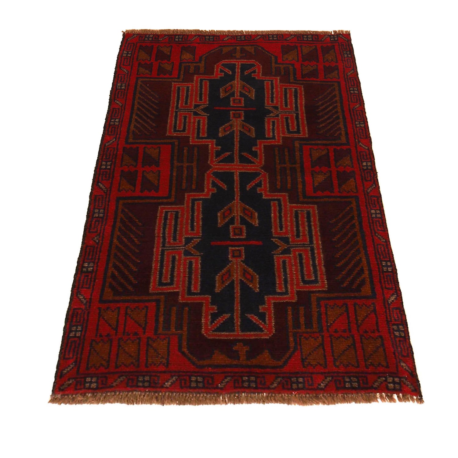 Baluchi Rug Handmade Red Geometric 3x5 ft