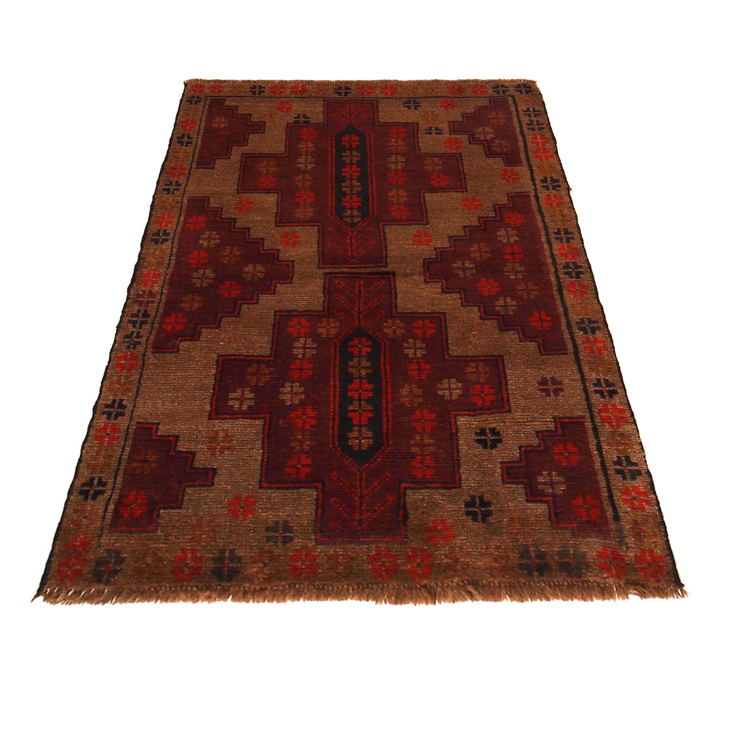 Baluchi Rug Handmade Brown Geometric 2x4 ft