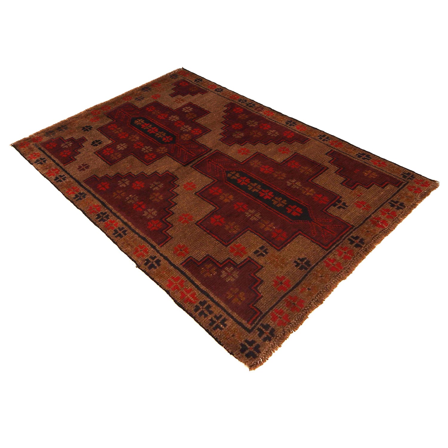 Baluchi Rug Handmade Brown Geometric 2x4 ft