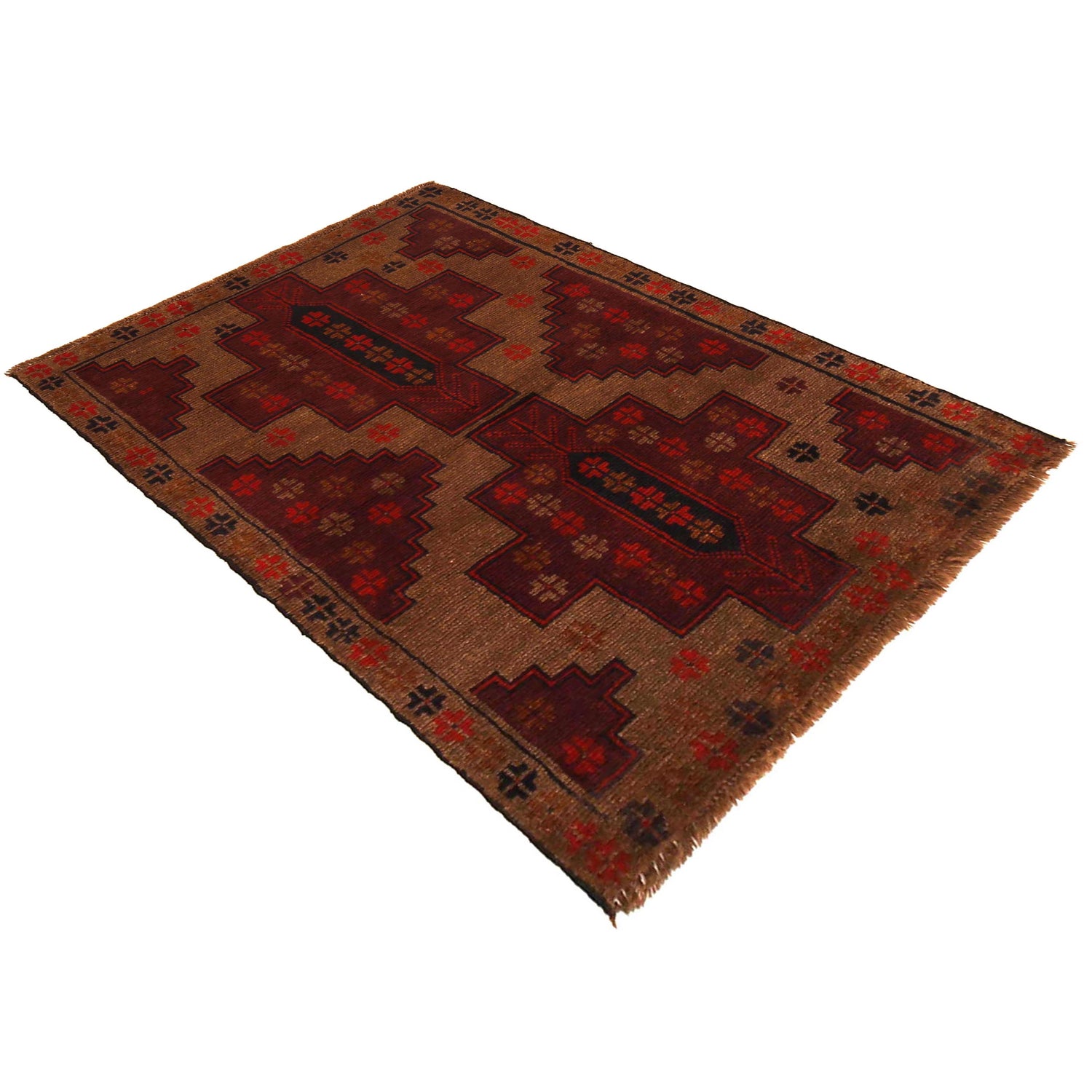 Baluchi Rug Handmade Brown Geometric 2x4 ft