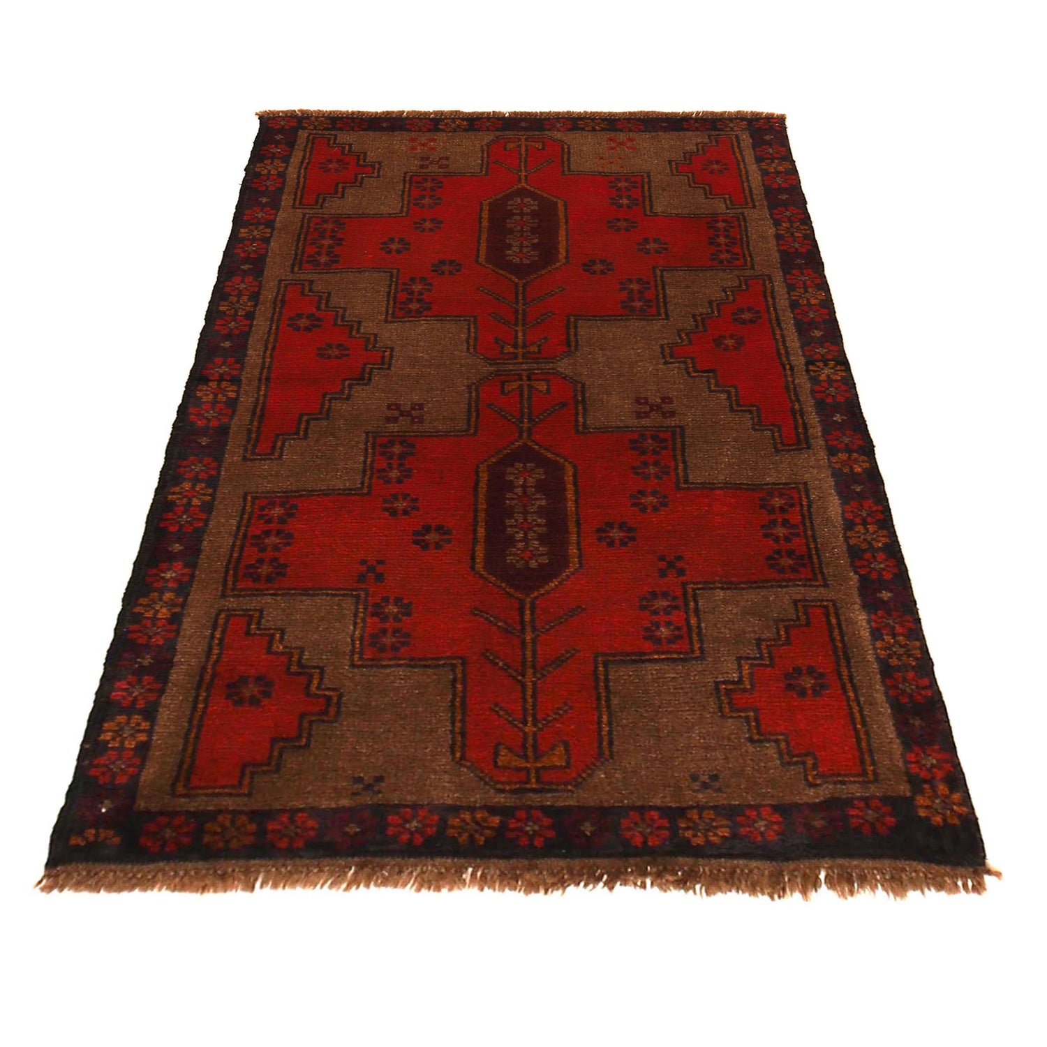Baluchi Rug Handmade Red Geometric 3x5 ft