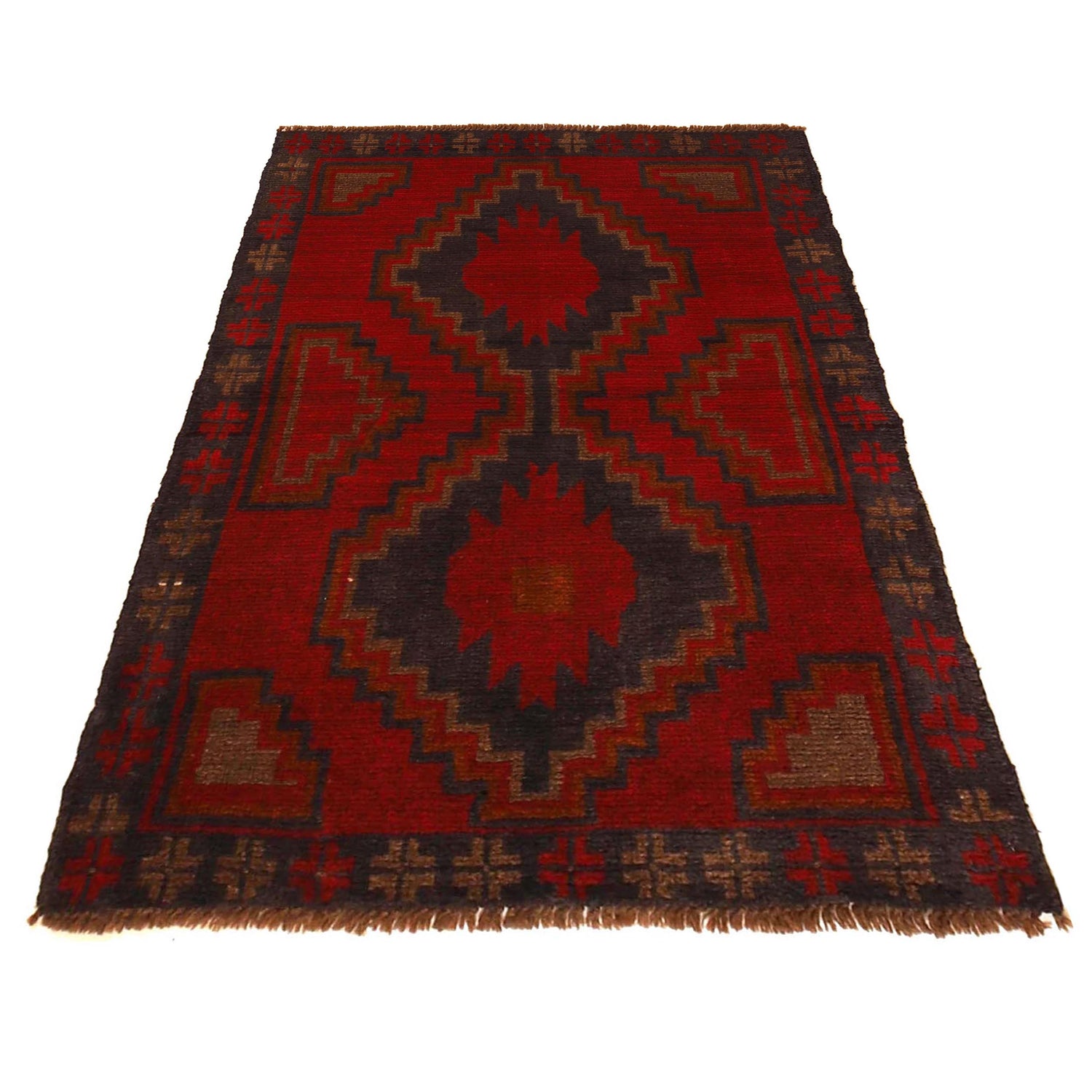 Baluchi Rug Handmade Red Geometric 2x4 ft