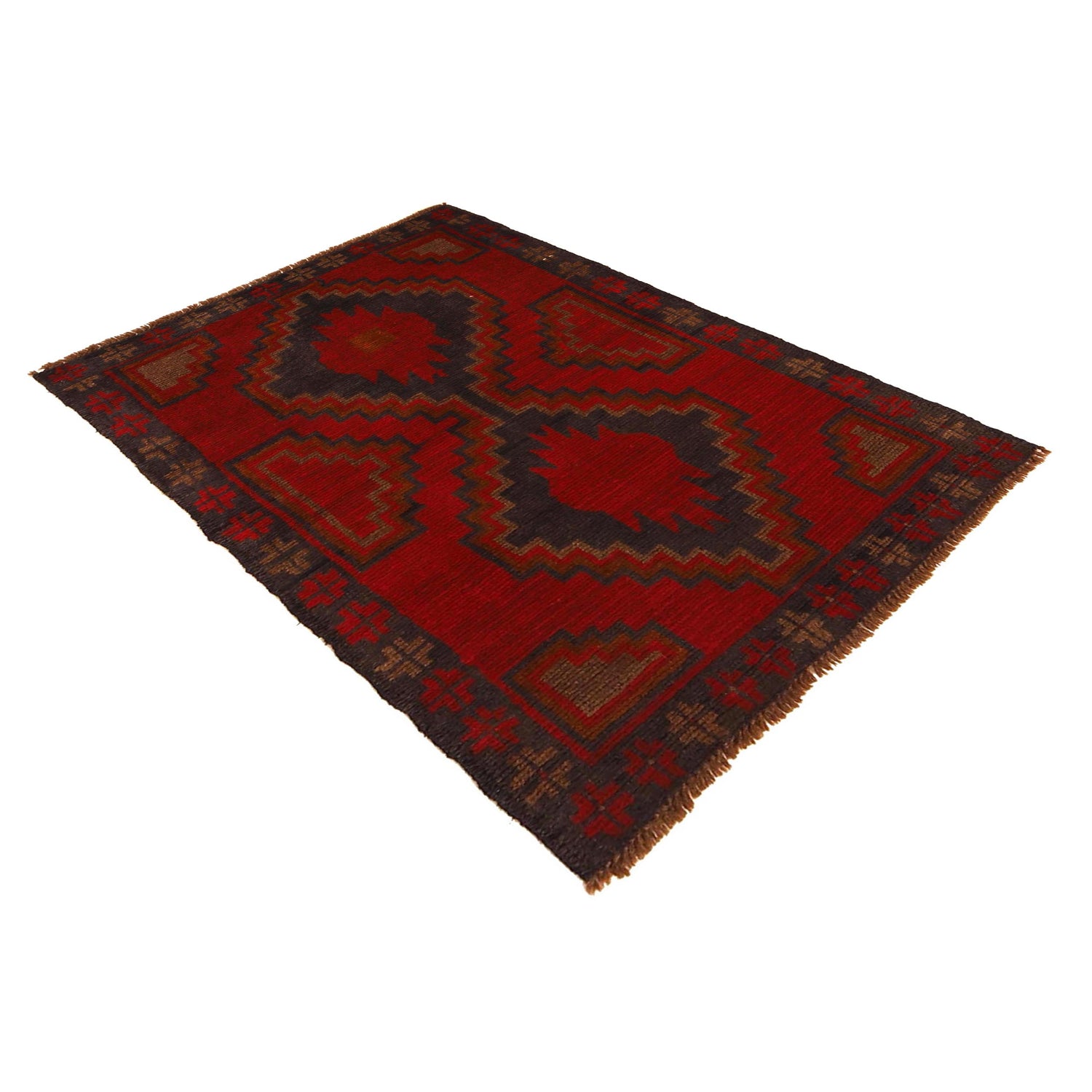 Baluchi Rug Handmade Red Geometric 2x4 ft