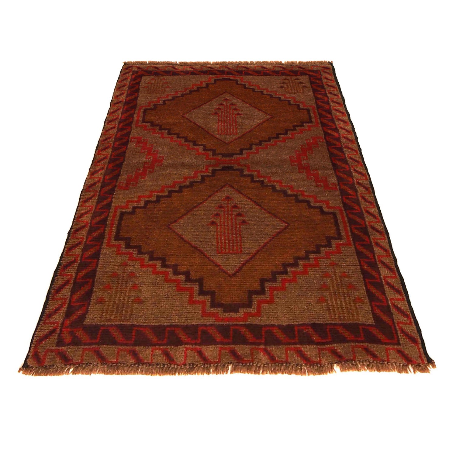 Baluchi Rug Handmade Brown Geometric 2x4 ft
