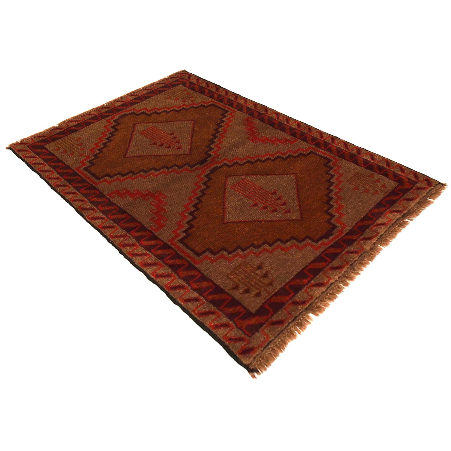 Baluchi Rug Handmade Brown Geometric 2x4 ft