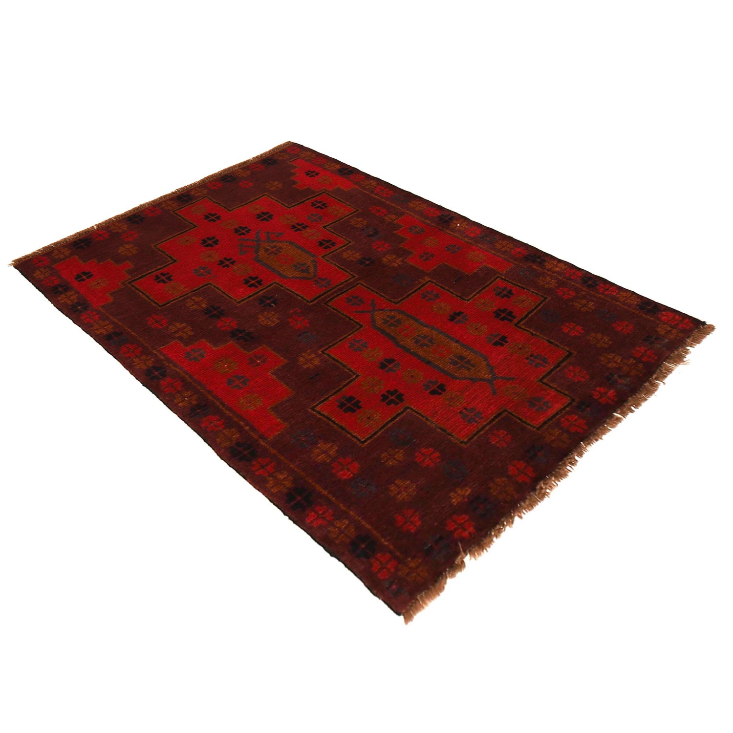 Baluchi Rug Handmade Red Geometric 2x4 ft