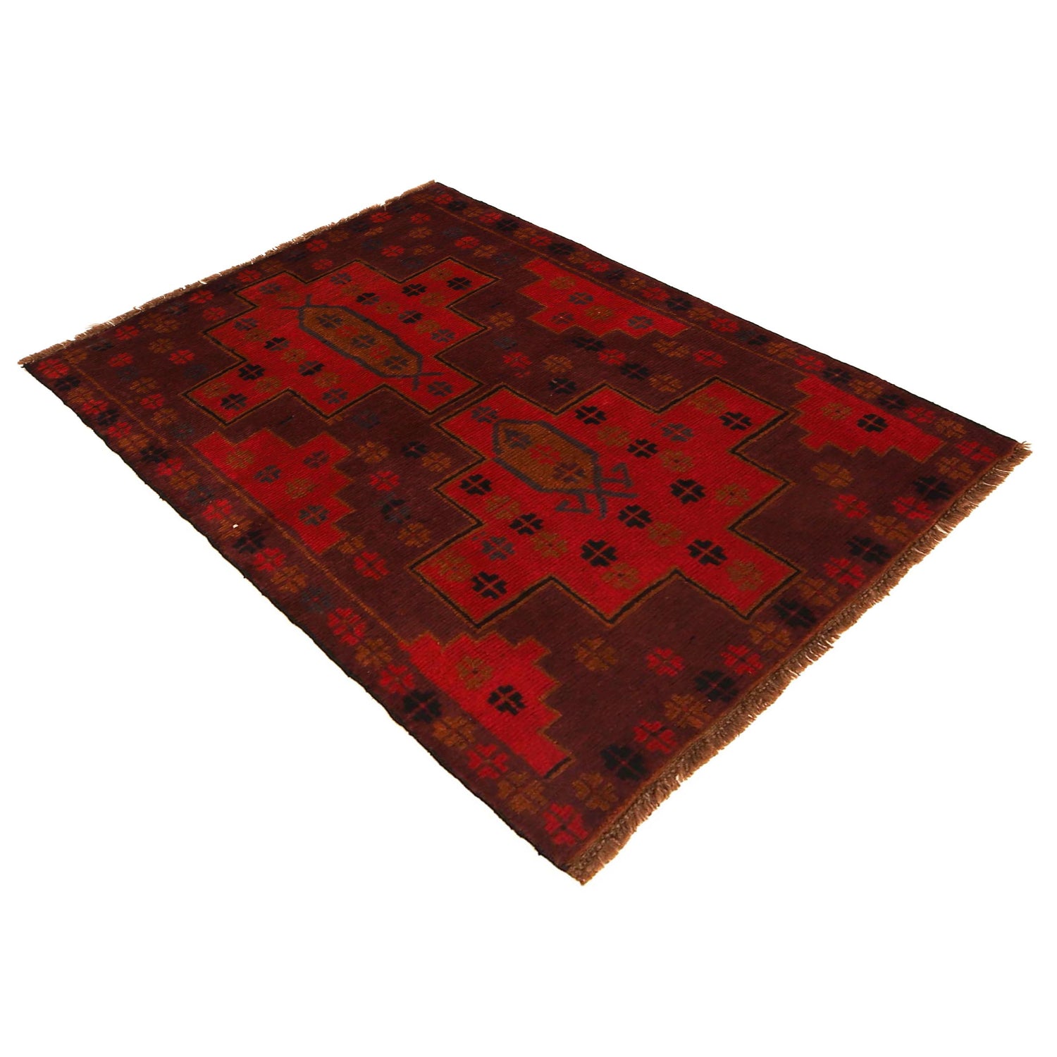 Baluchi Rug Handmade Red Geometric 2x4 ft