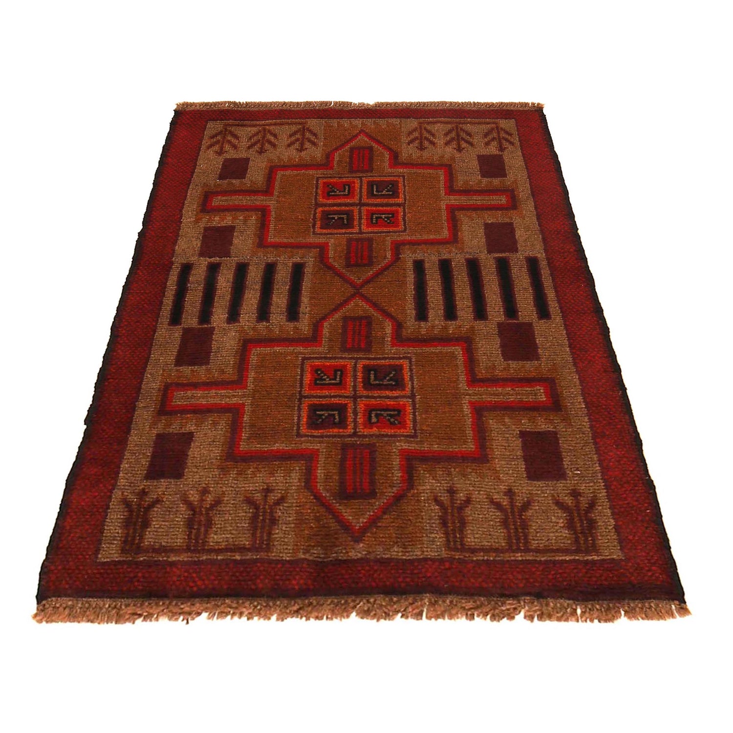 Baluchi Rug Handmade Brown Geometric 2x4 ft
