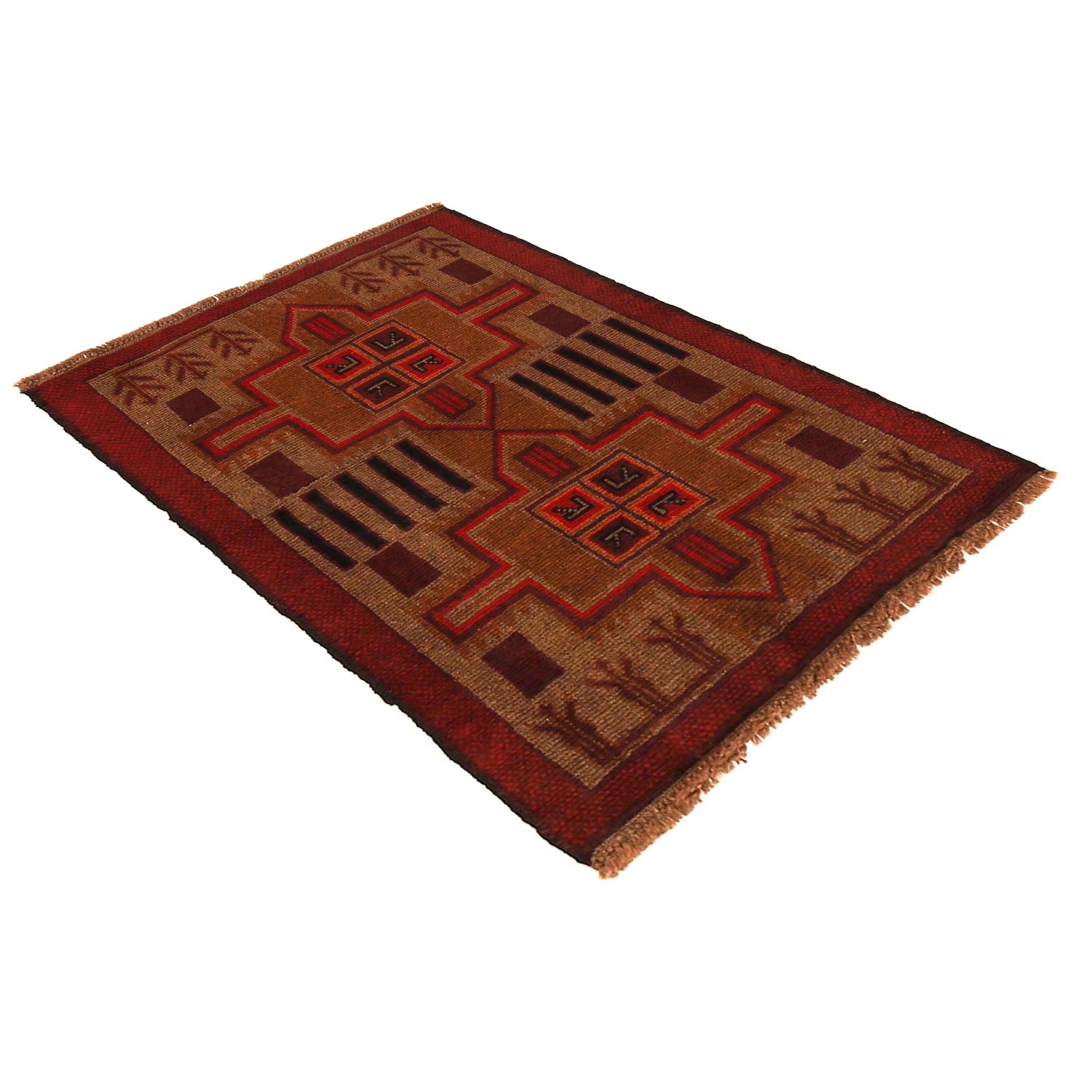 Baluchi Rug Handmade Brown Geometric 2x4 ft