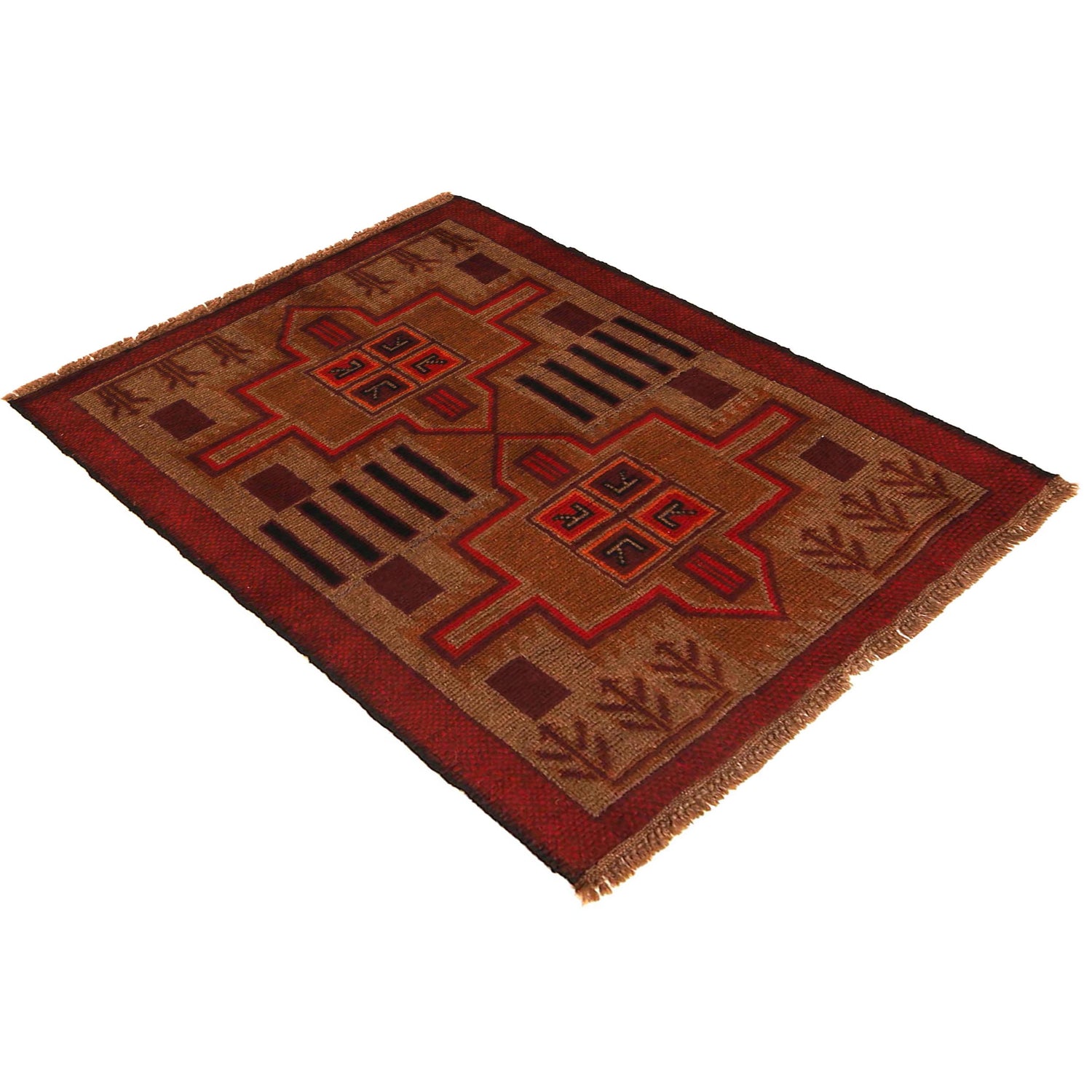 Baluchi Rug Handmade Brown Geometric 2x4 ft