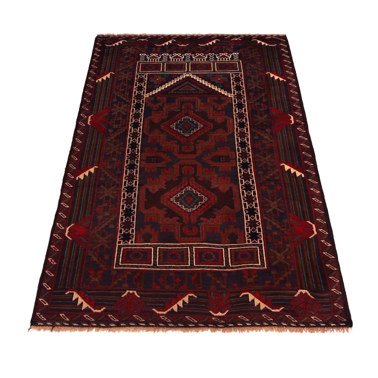 Baluchi Rug Handmade Red Prayer Design 3x5 ft