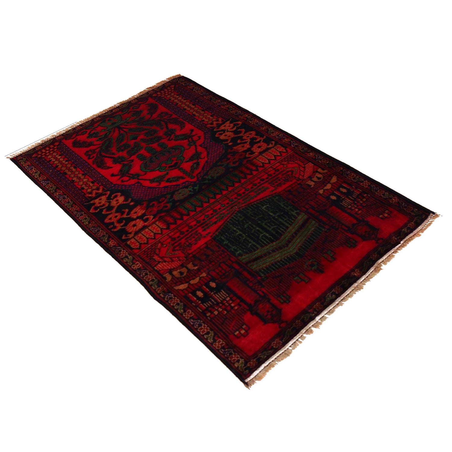Baluchi Rug Handmade Red Prayer Design 2x4 ft