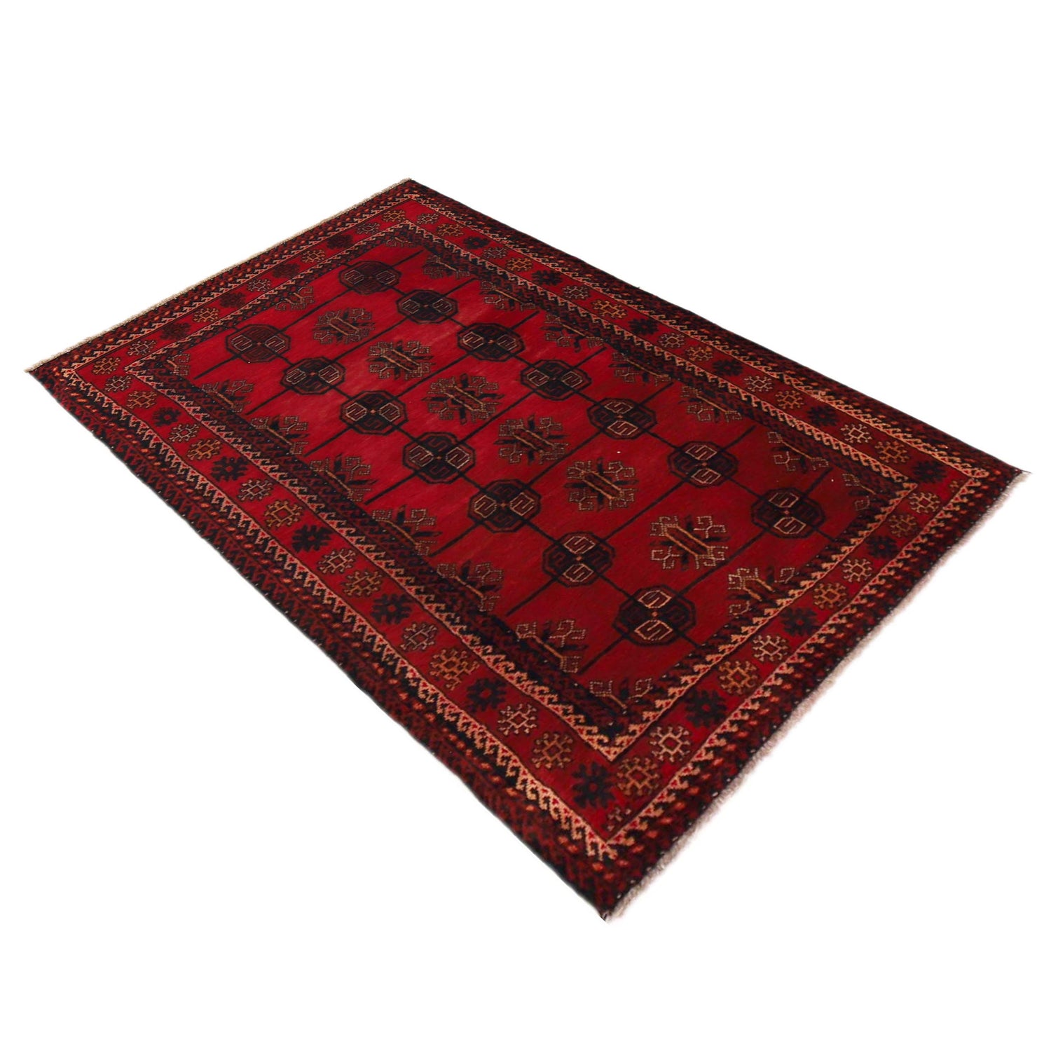 Baluchi Rug Handmade Red Geometric 3x5 ft