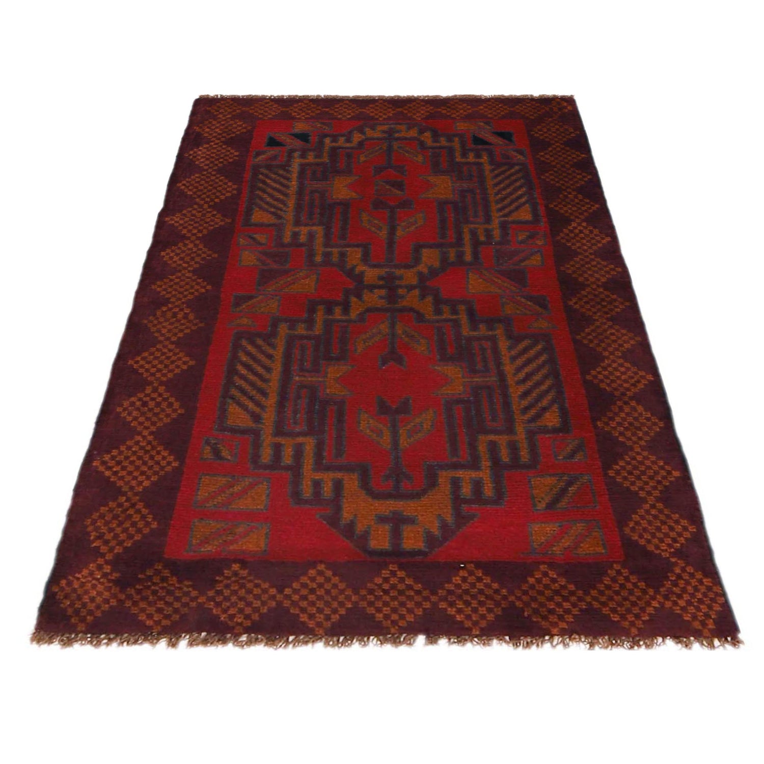 Baluchi Rug Handmade Red Geometric 2x4 ft