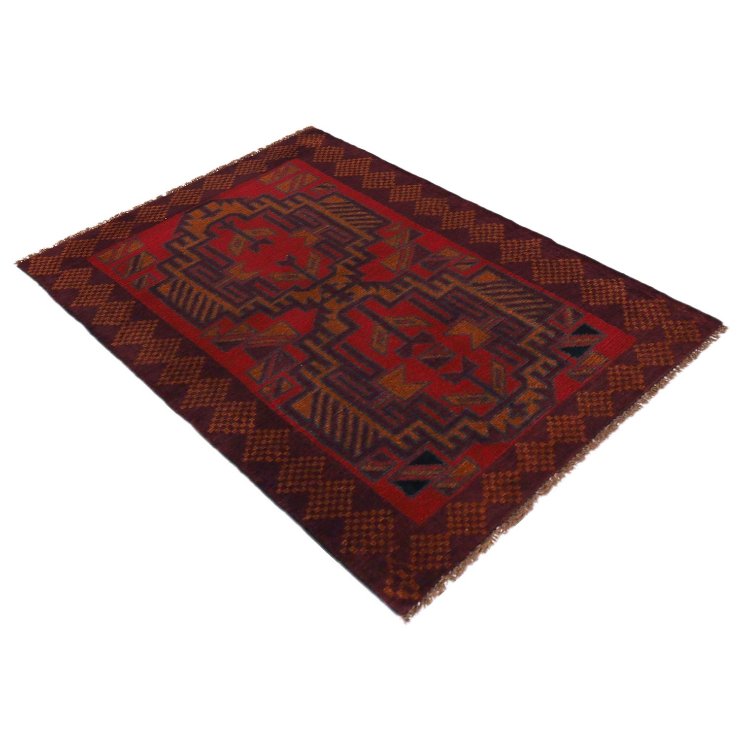 Baluchi Rug Handmade Red Geometric 2x4 ft
