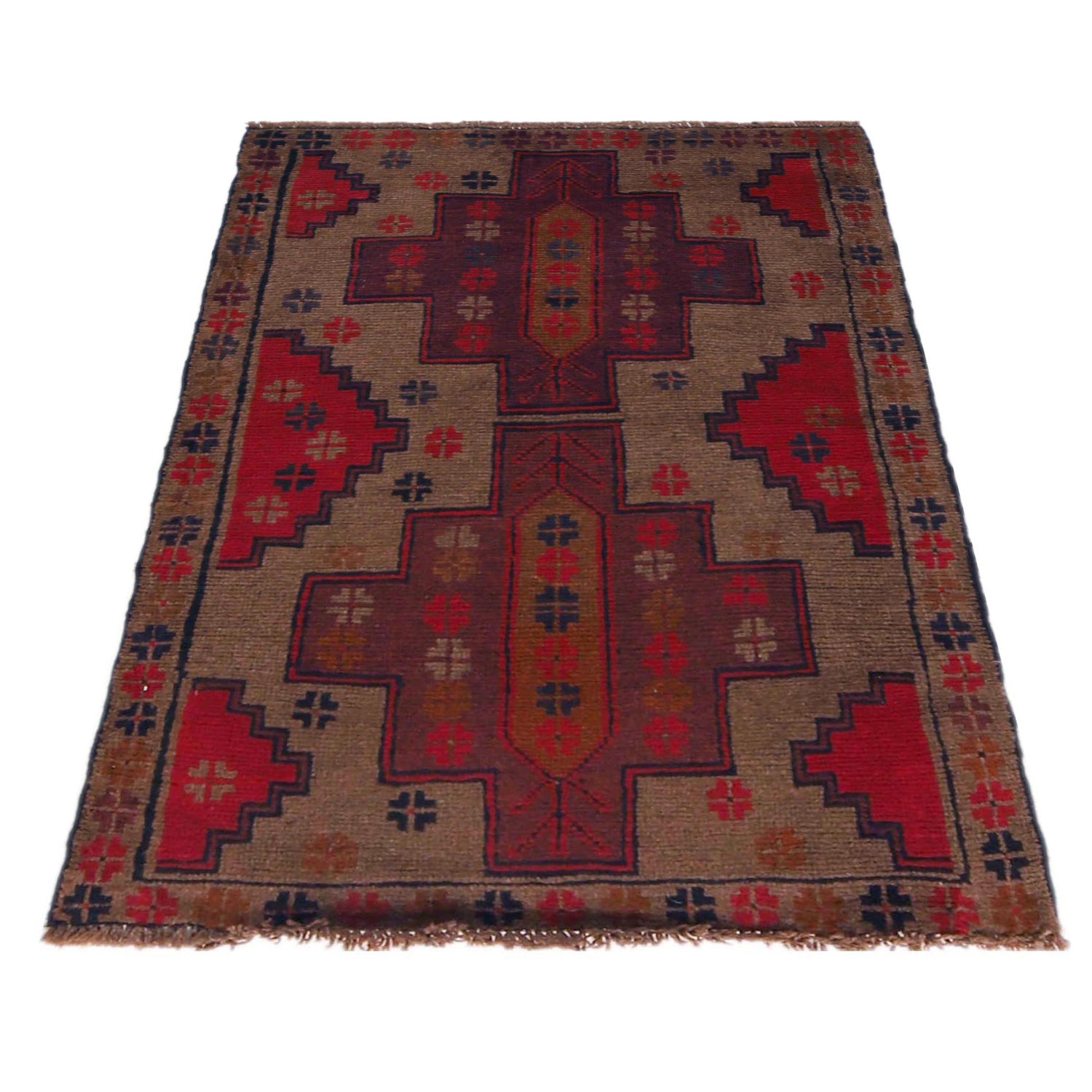 Baluchi Rug Handmade Brown Geometric 2x4 ft