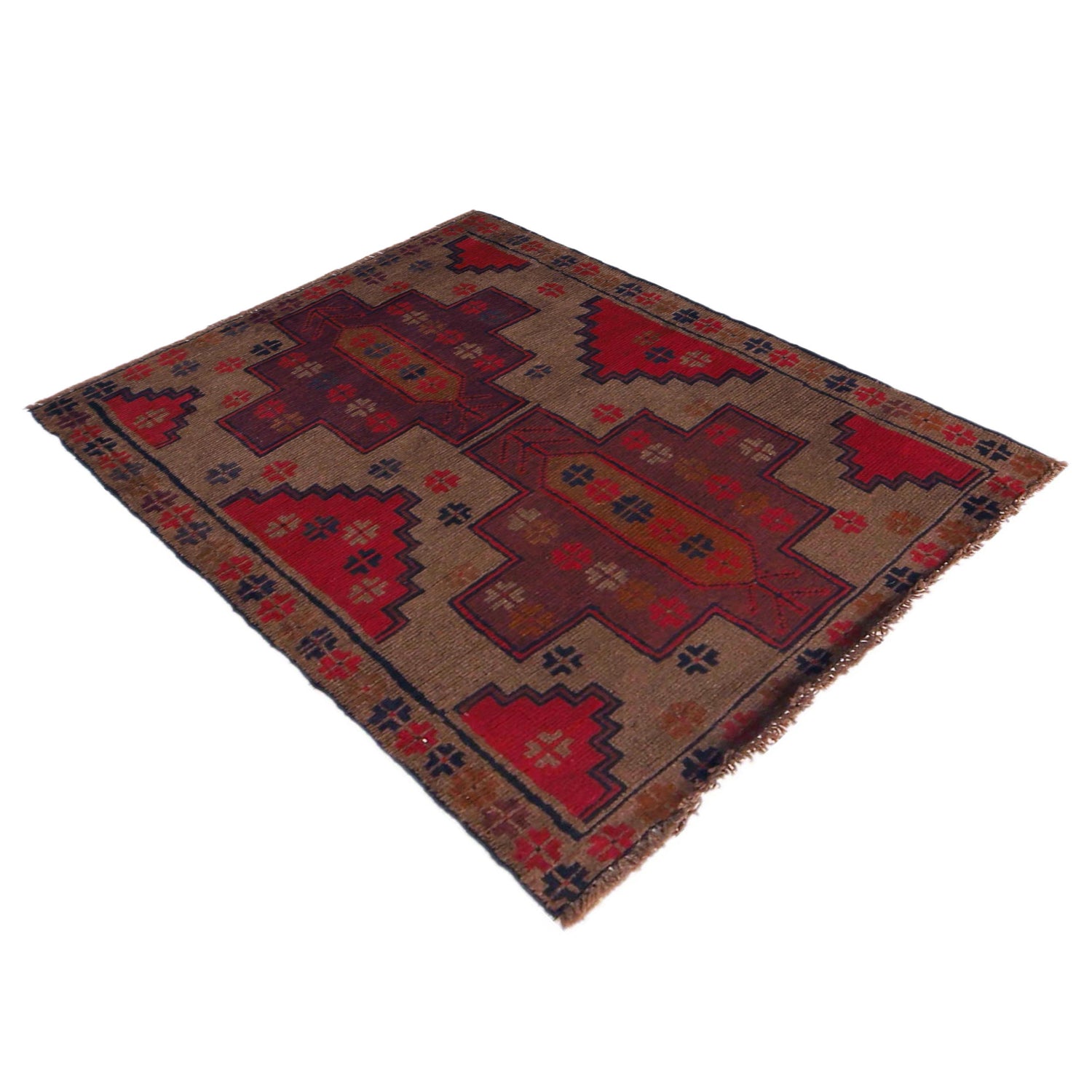 Baluchi Rug Handmade Brown Geometric 2x4 ft