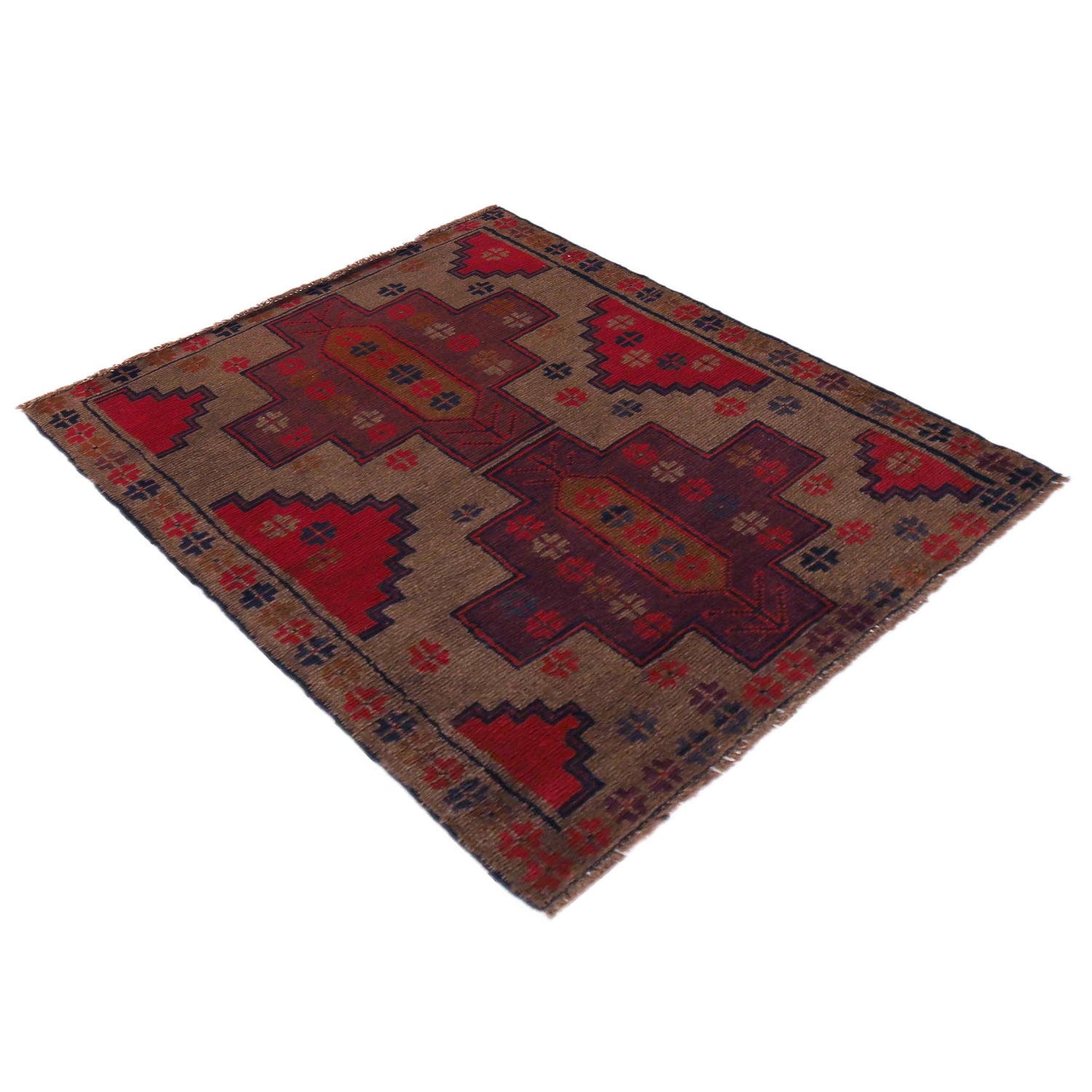 Baluchi Rug Handmade Brown Geometric 2x4 ft