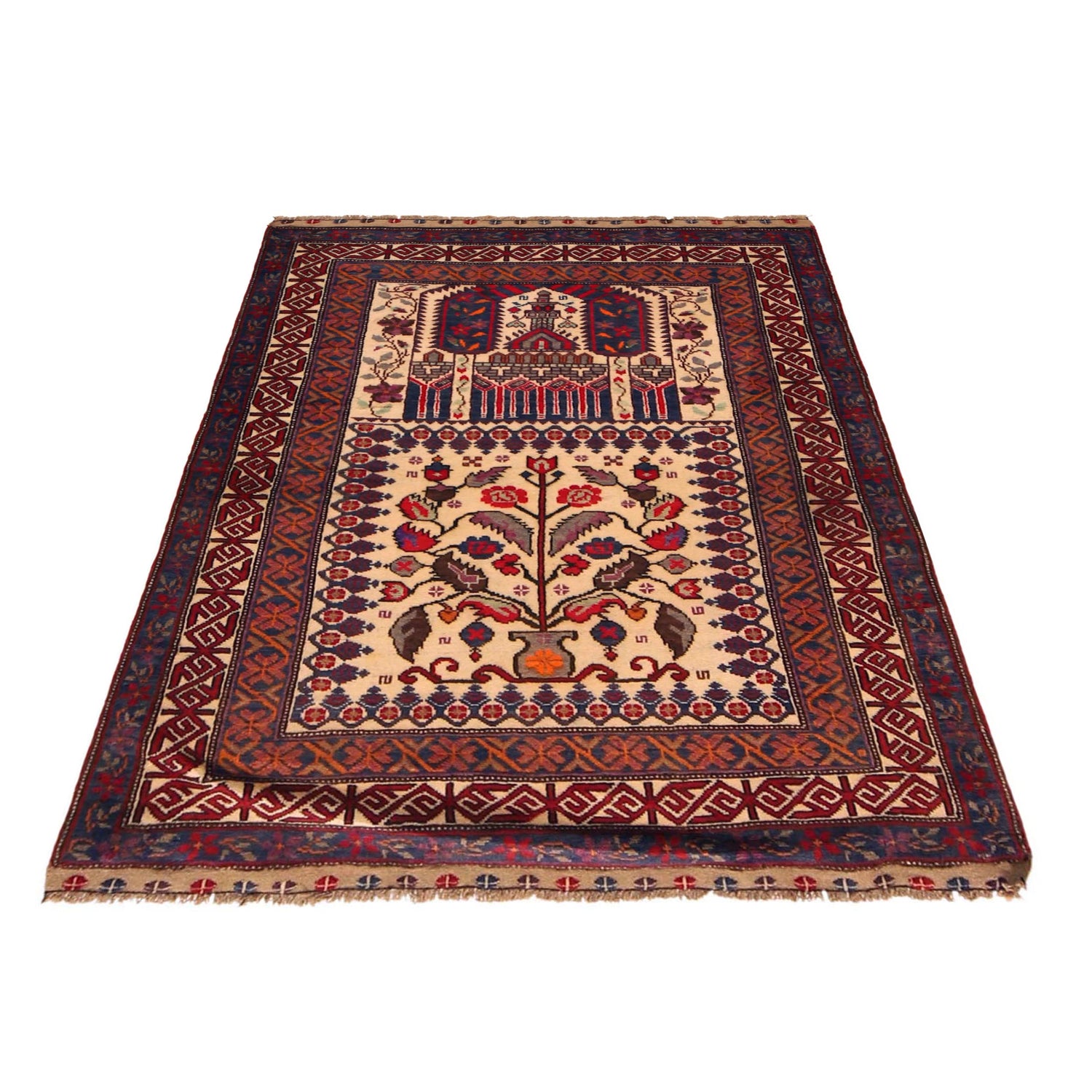Baluchi Rug Handmade Beige Prayer Design 2x4 ft