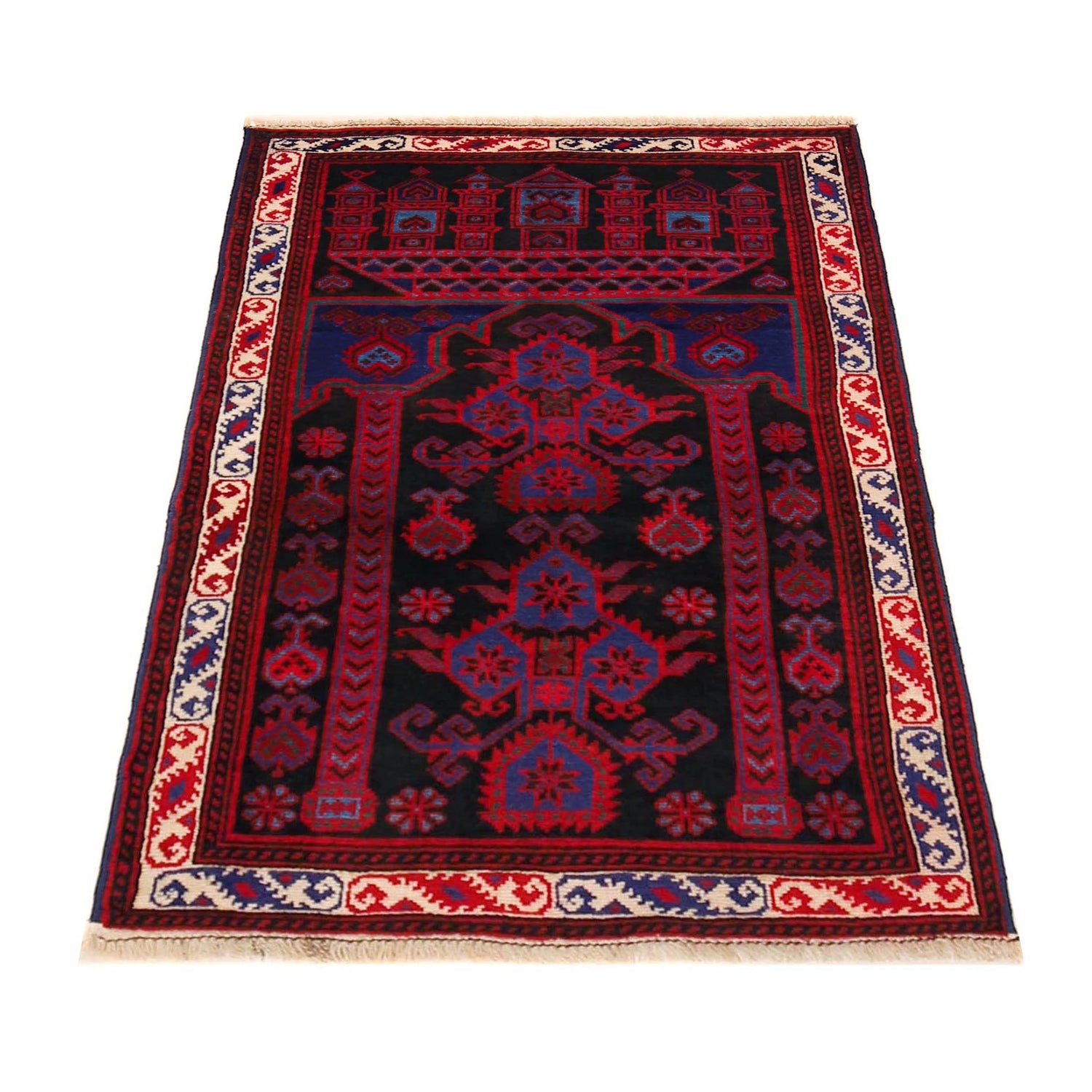 Baluchi Rug Handmade Red Geometric 2x4 ft