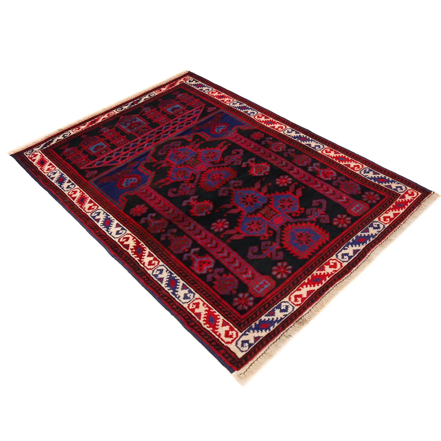 Baluchi Rug Handmade Red Geometric 2x4 ft