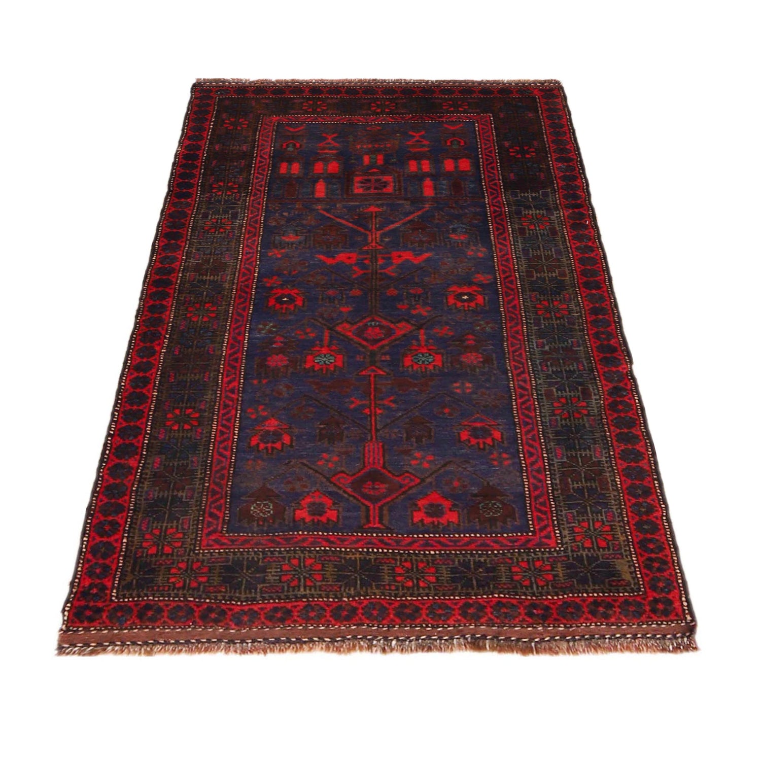 Baluchi Rug Handmade Blue Geometric 3x5 ft