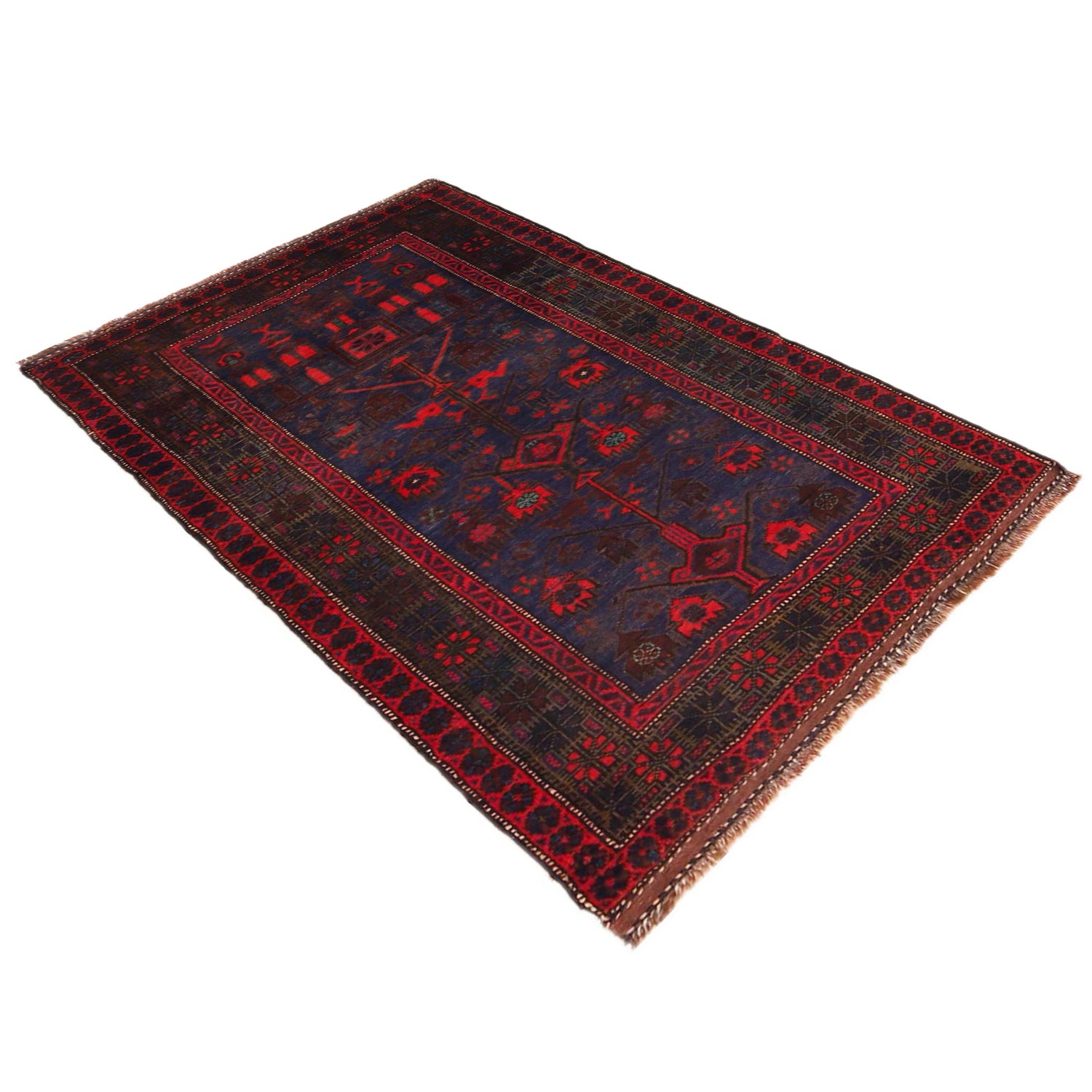 Baluchi Rug Handmade Blue Geometric 3x5 ft