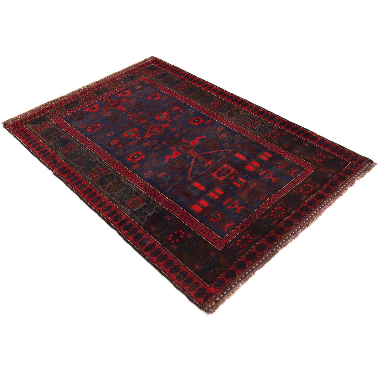 Baluchi Rug Handmade Blue Geometric 3x5 ft