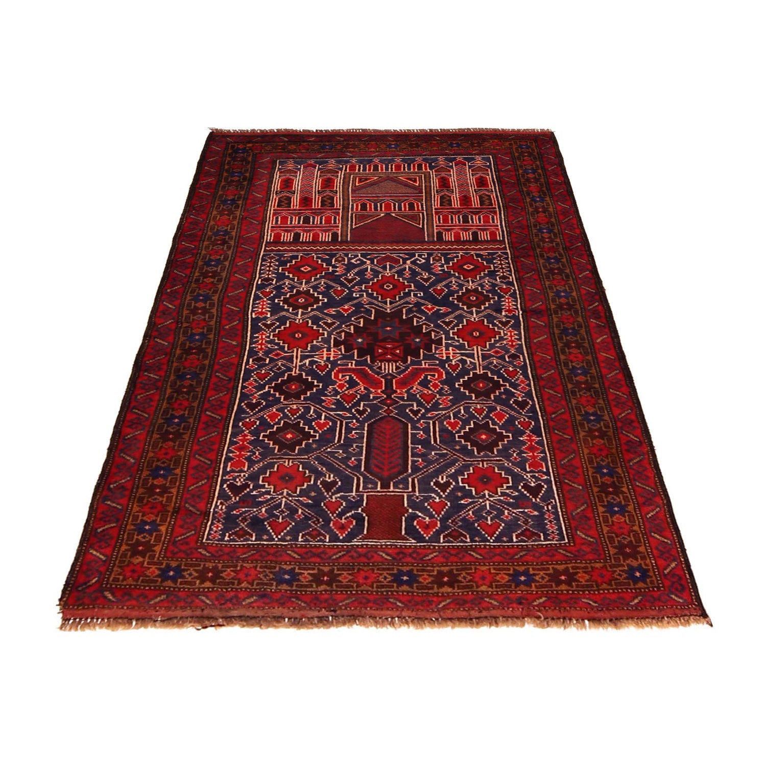 Baluchi Rug Handmade Red Prayer Design 3x5 ft