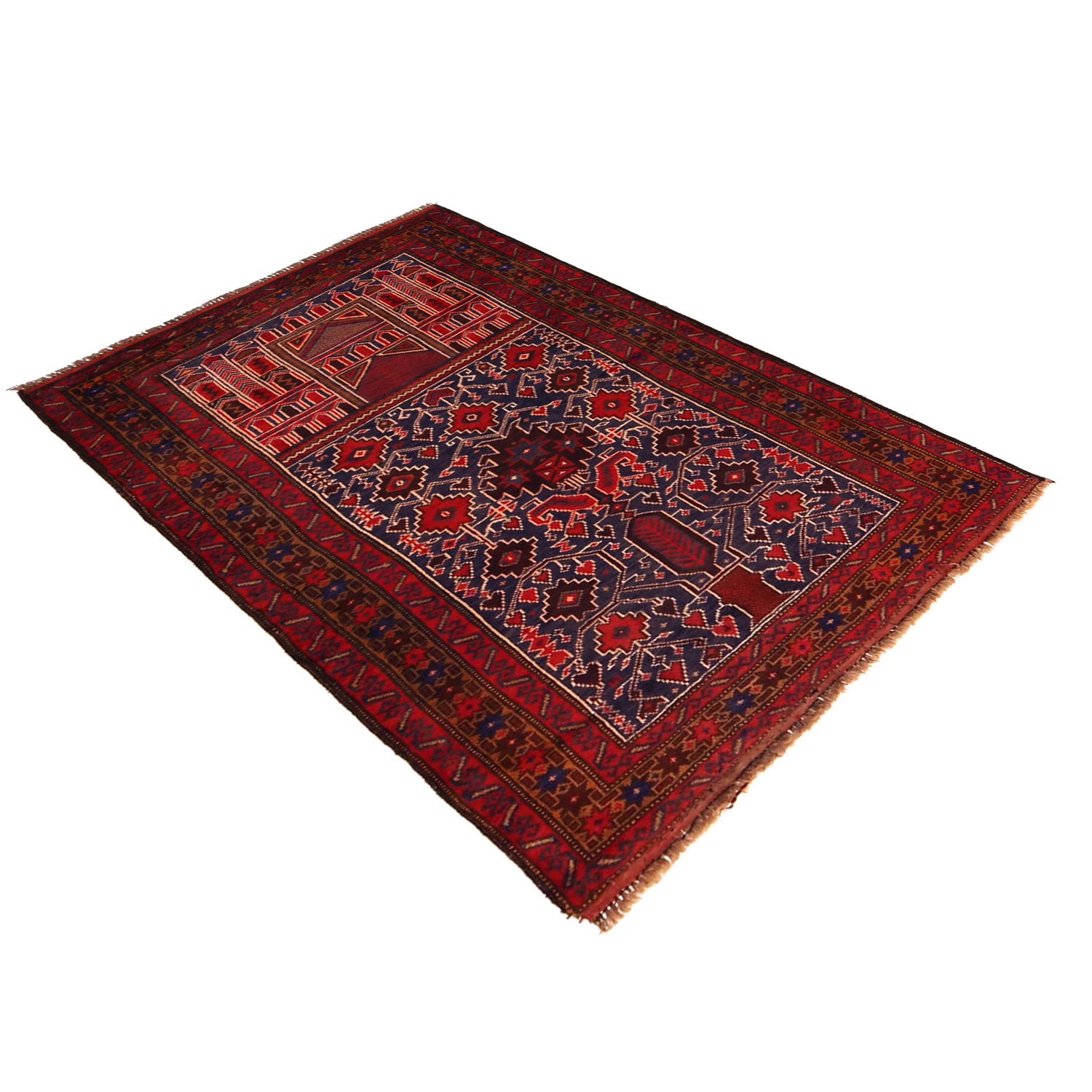 Baluchi Rug Handmade Red Prayer Design 3x5 ft