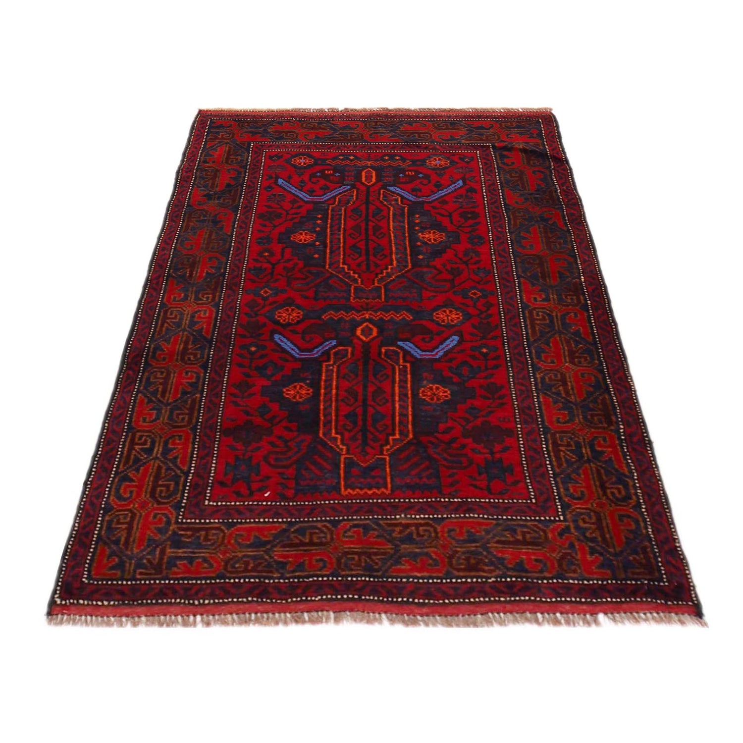 Baluchi Rug Handmade Red Geometric 2x4 ft
