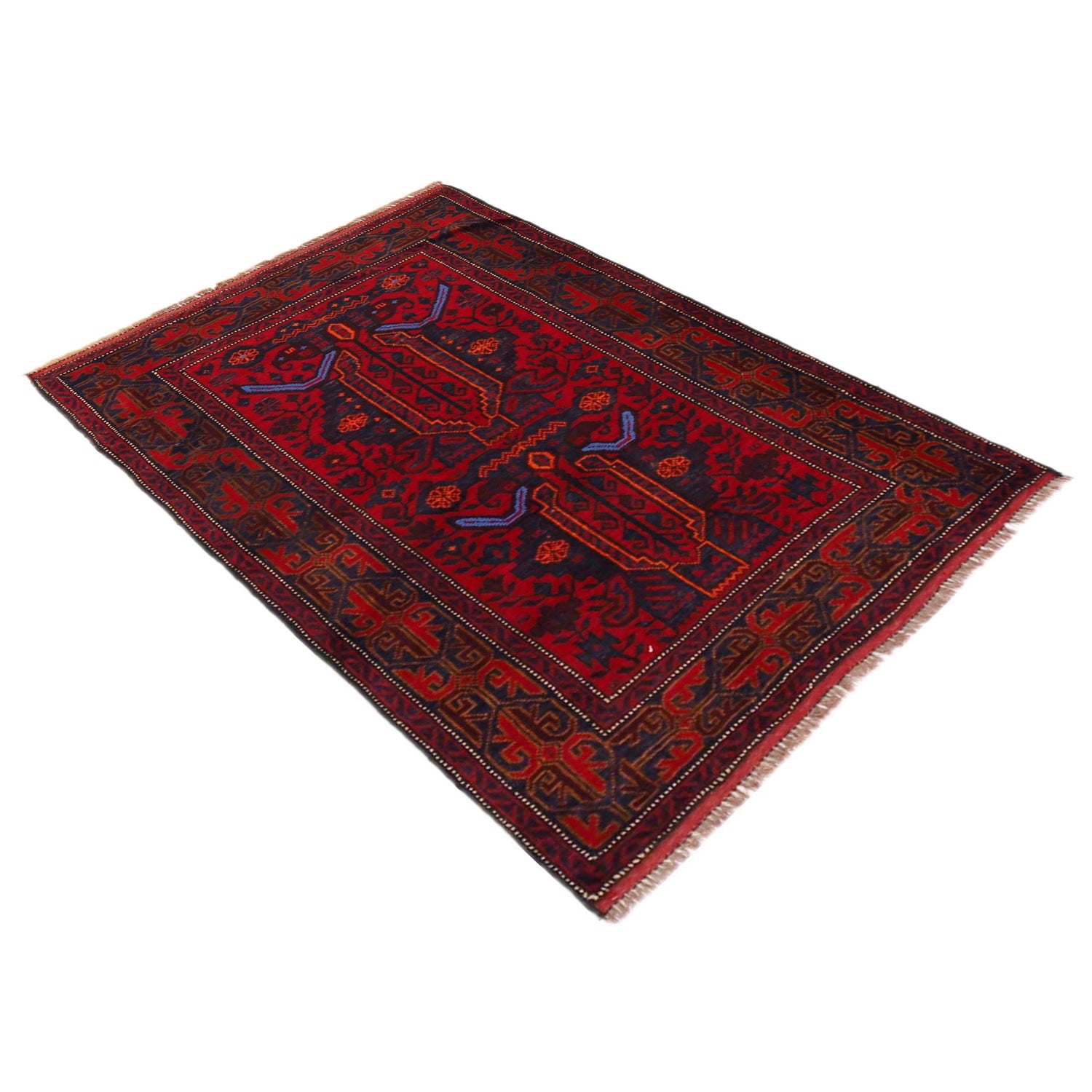 Baluchi Rug Handmade Red Geometric 2x4 ft