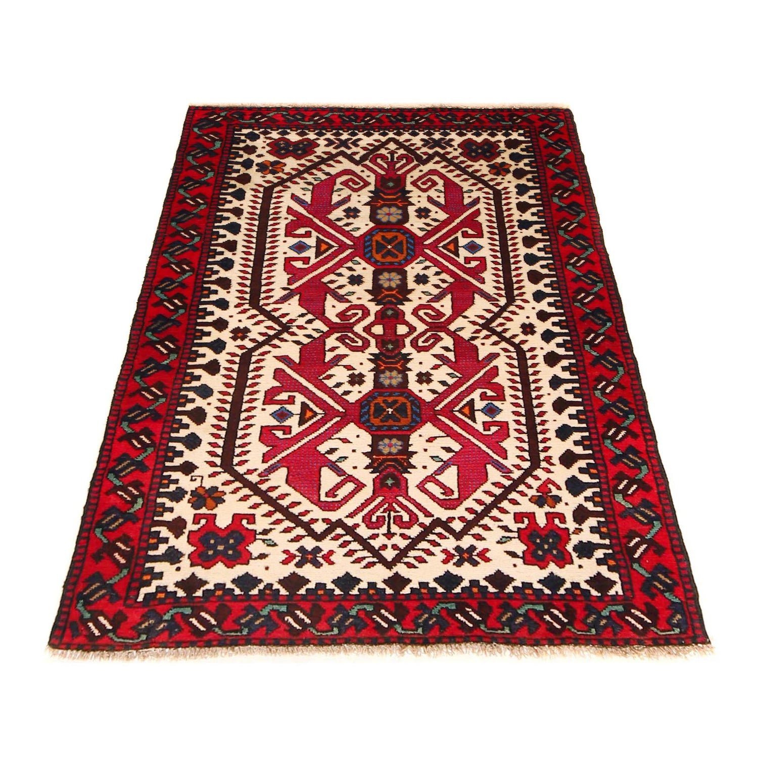 Baluchi Rug Handmade Beige Geometric 3x5 ft