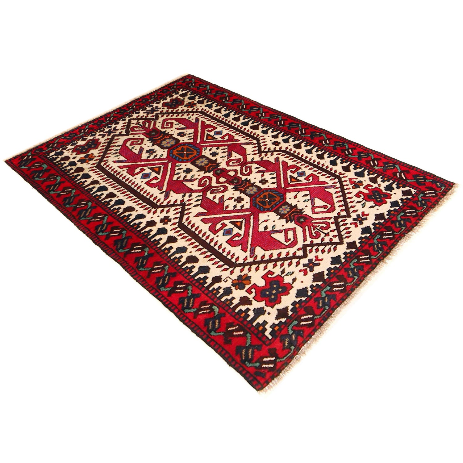 Baluchi Rug Handmade Beige Geometric 3x5 ft