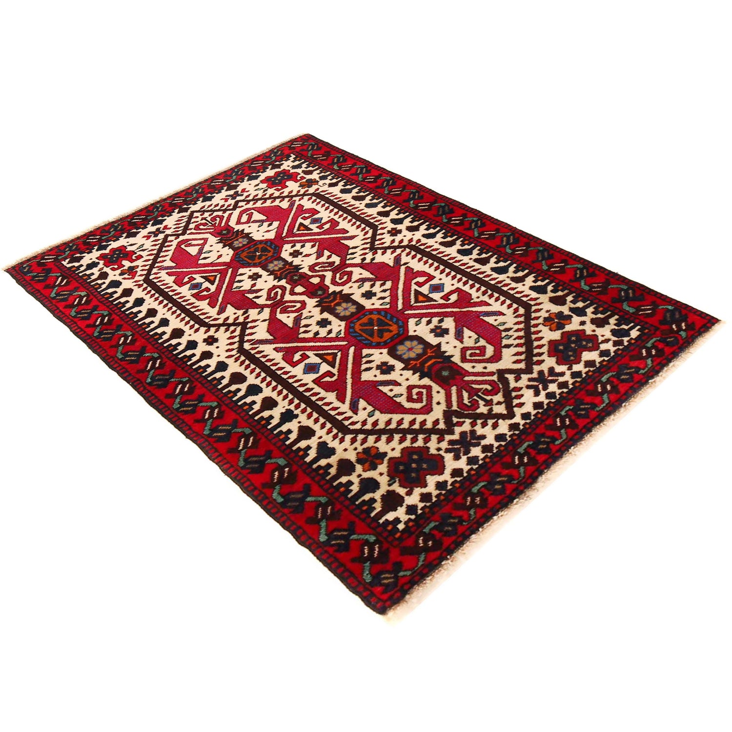 Baluchi Rug Handmade Beige Geometric 3x5 ft
