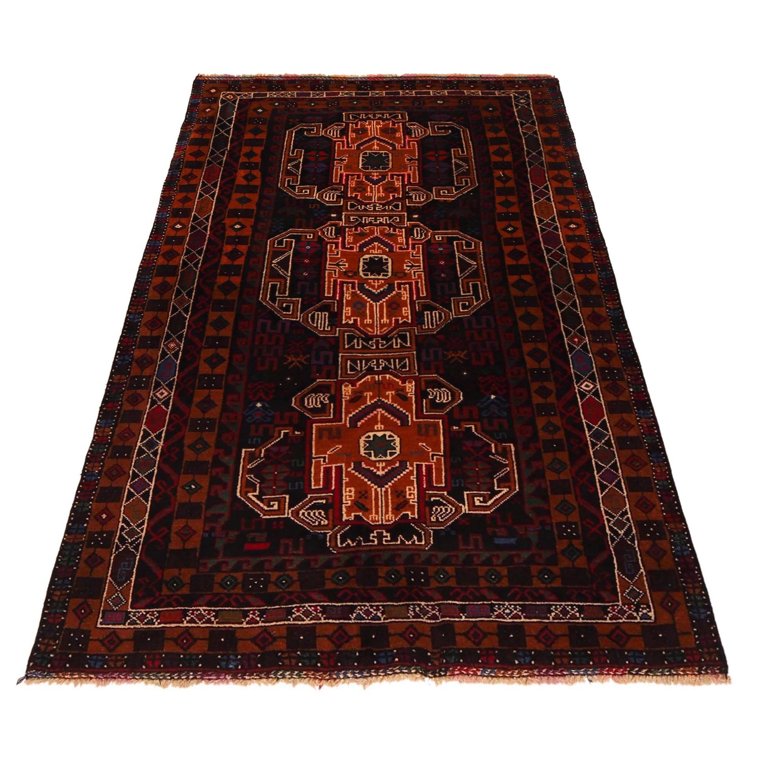 Baluchi Rug Handmade Multi Geometric 4x6 ft