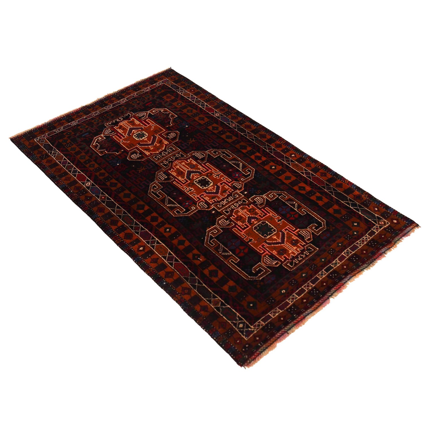 Baluchi Rug Handmade Multi Geometric 4x6 ft