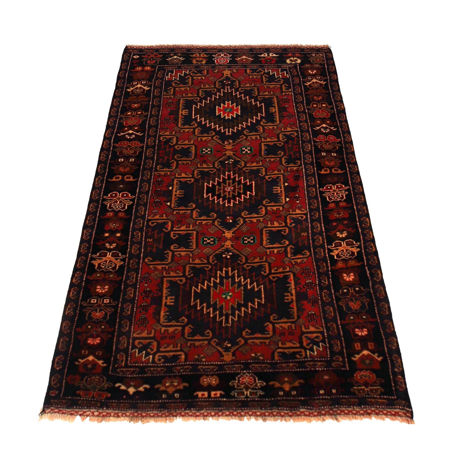 Baluchi Rug Handmade Red Geometric 4x6 ft