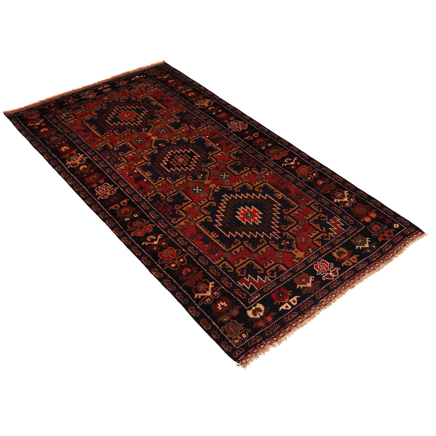 Baluchi Rug Handmade Red Geometric 4x6 ft
