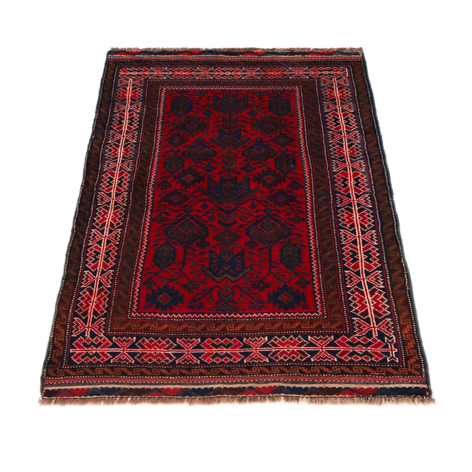 Baluchi Rug Handmade Red Geometric 3x5 ft