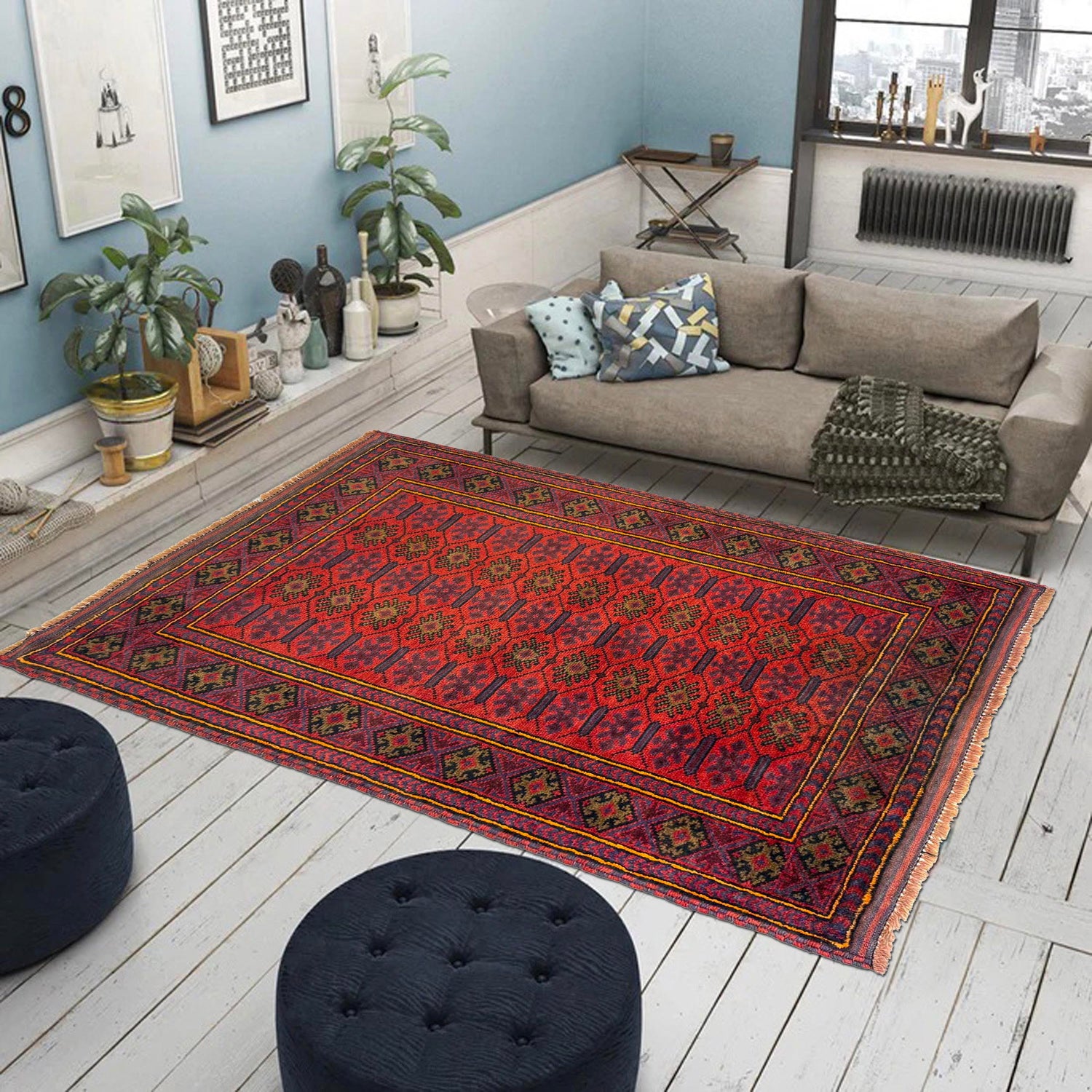 Baluchi Rug Handmade Red Geometric 2x4 ft
