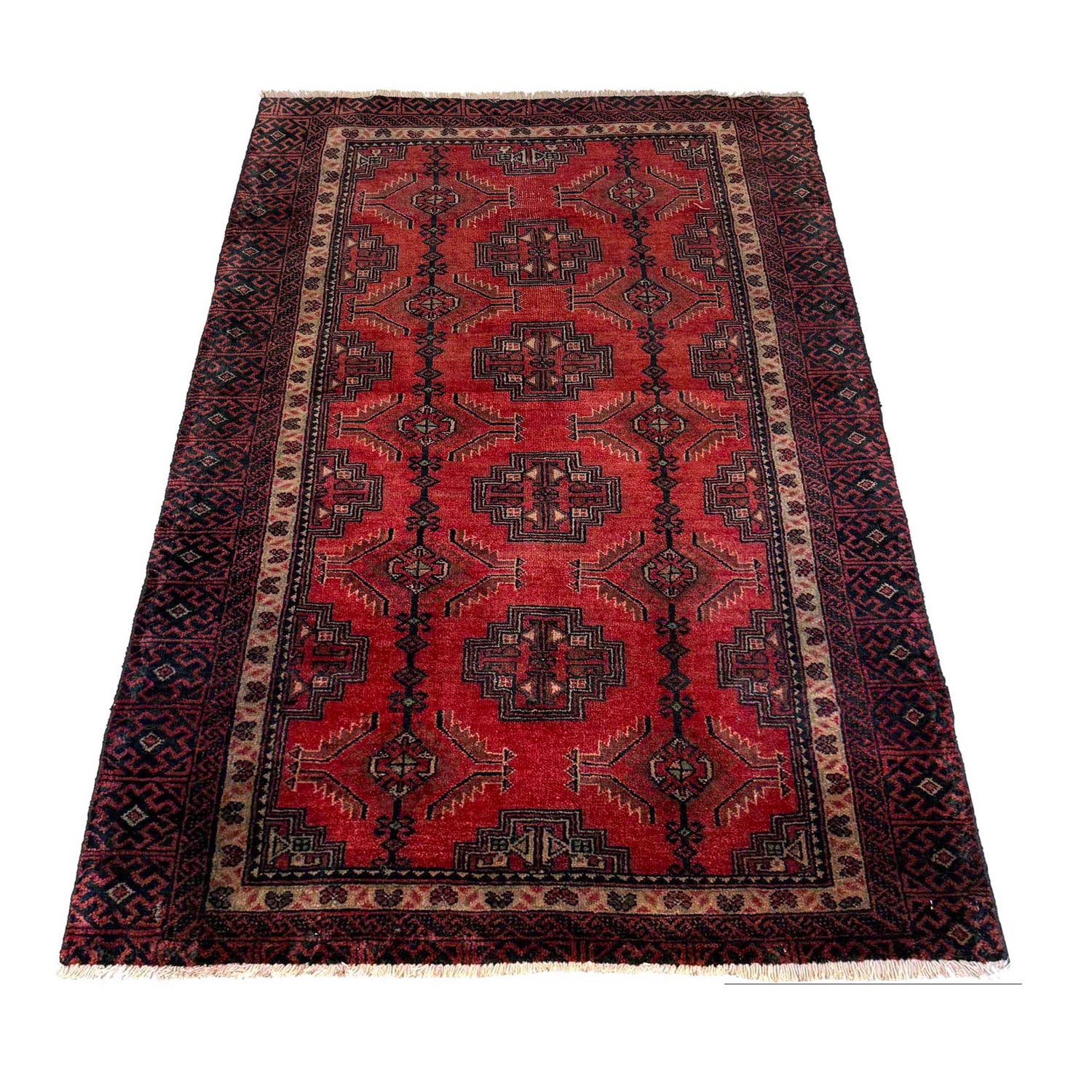 Baluchi Rug Handmade Red Geometric 3x5 ft