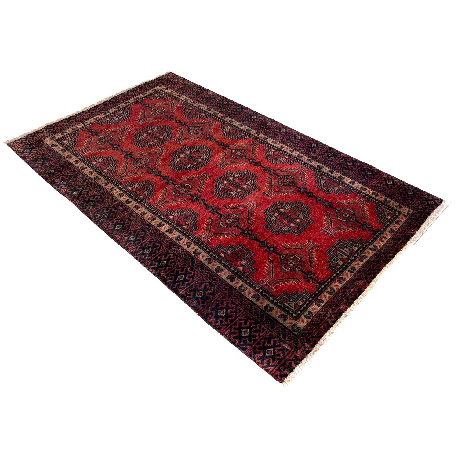 Baluchi Rug Handmade Red Geometric 3x5 ft