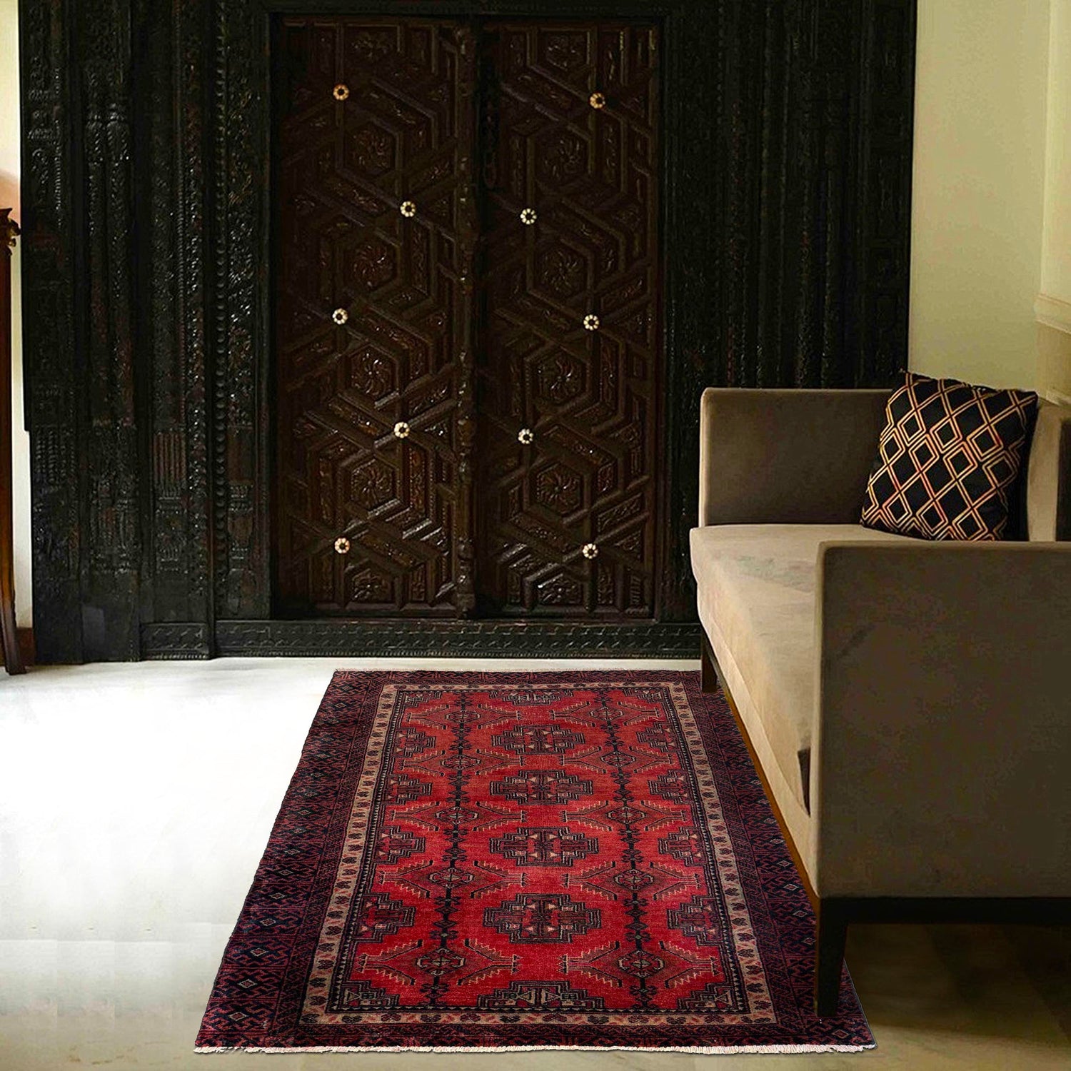 Baluchi Rug Handmade Red Geometric 3x5 ft
